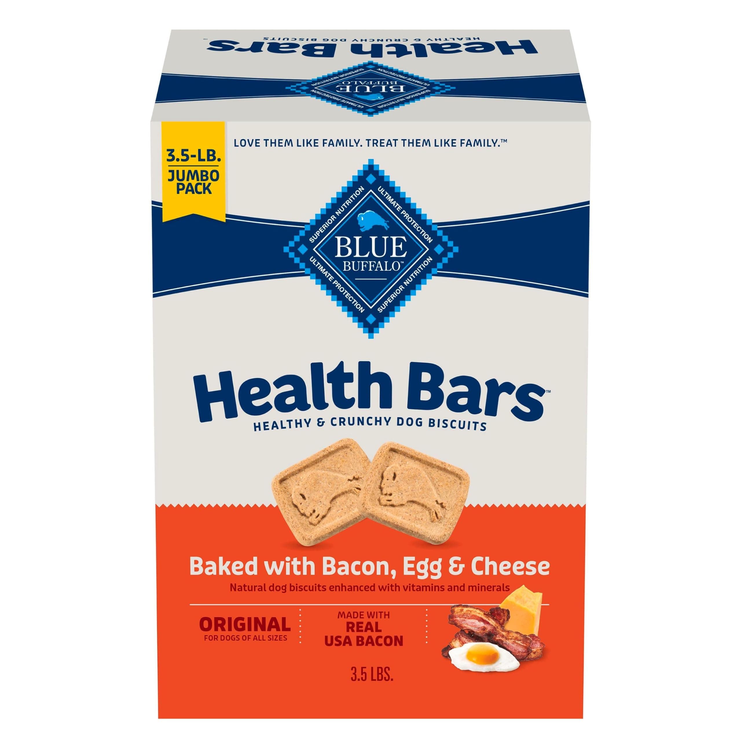 Blue Buffalo Health Bars Crunchy Dog Biscuits, Oven-Baked With Natural Ingredients, Bacon, Egg & Cheese, 3.5 -lbs. Box