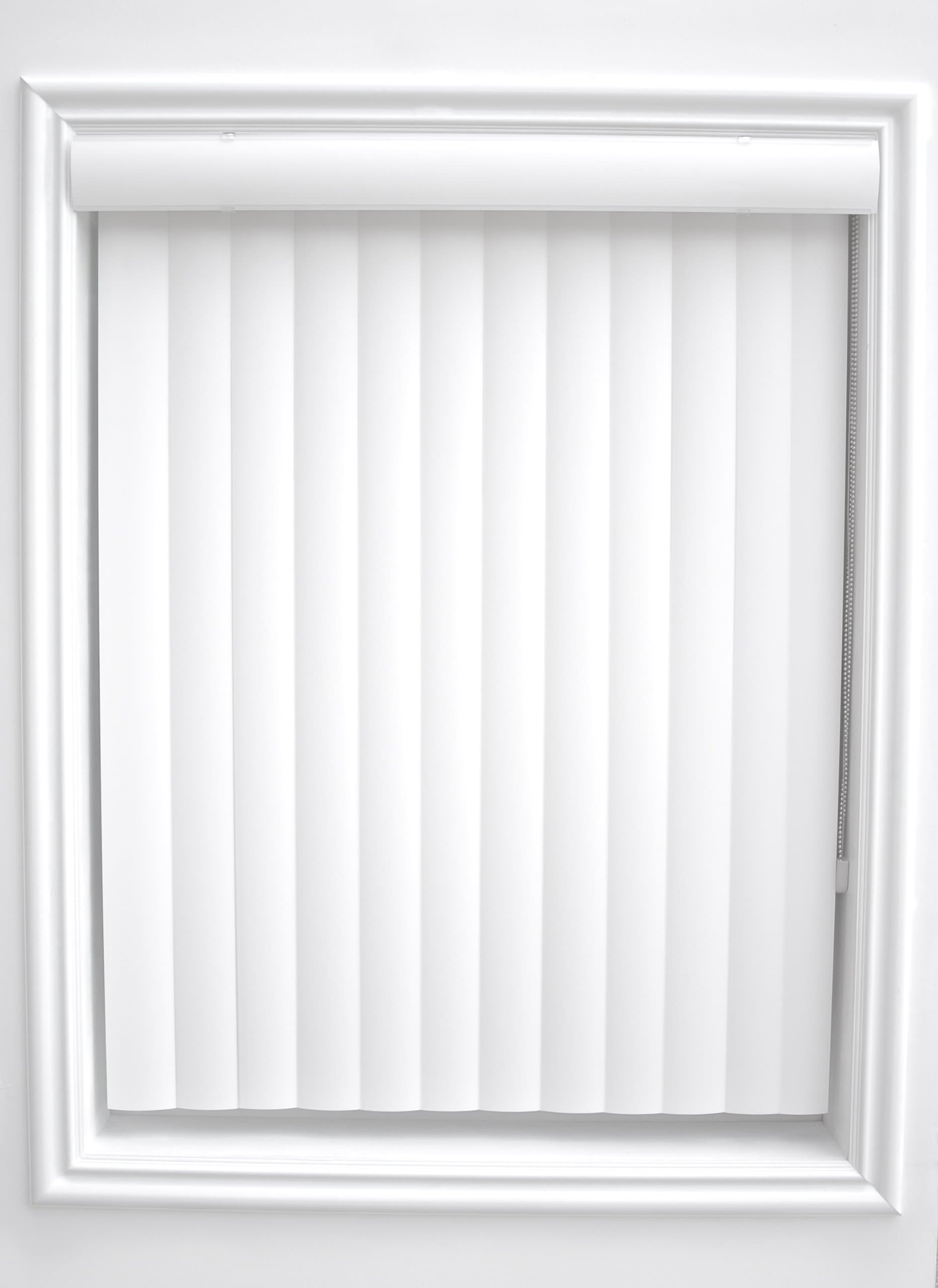 New Age Blinds Simplicity Collection Center Opening Curved Vertical Blinds with Square Corner Valance, Inside Mount, 57-3/4 by 46-Inch, White
