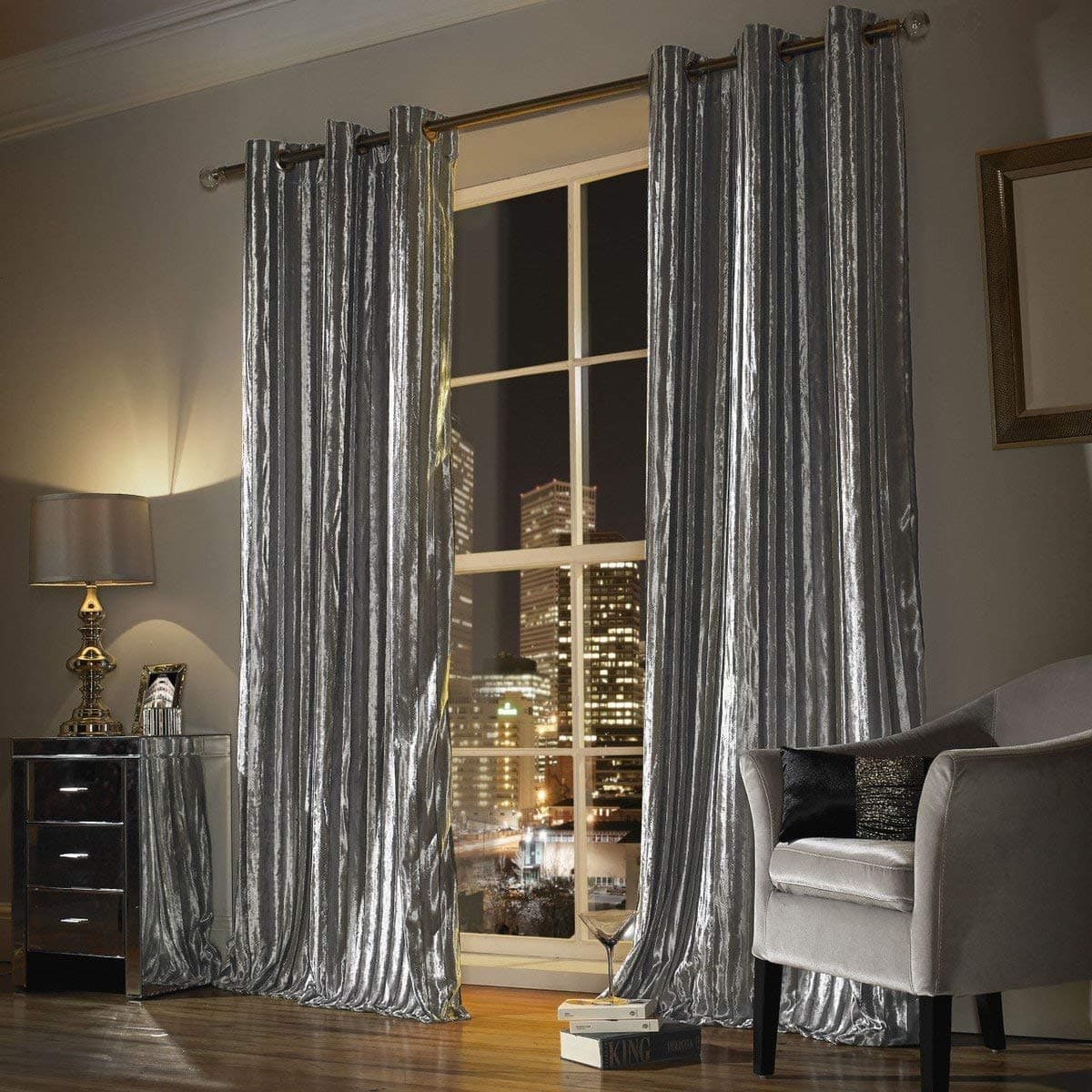 Kylie Minogue Iliana Oyster Velvet Eyelet Curtains (66" wide x 72" drop)
