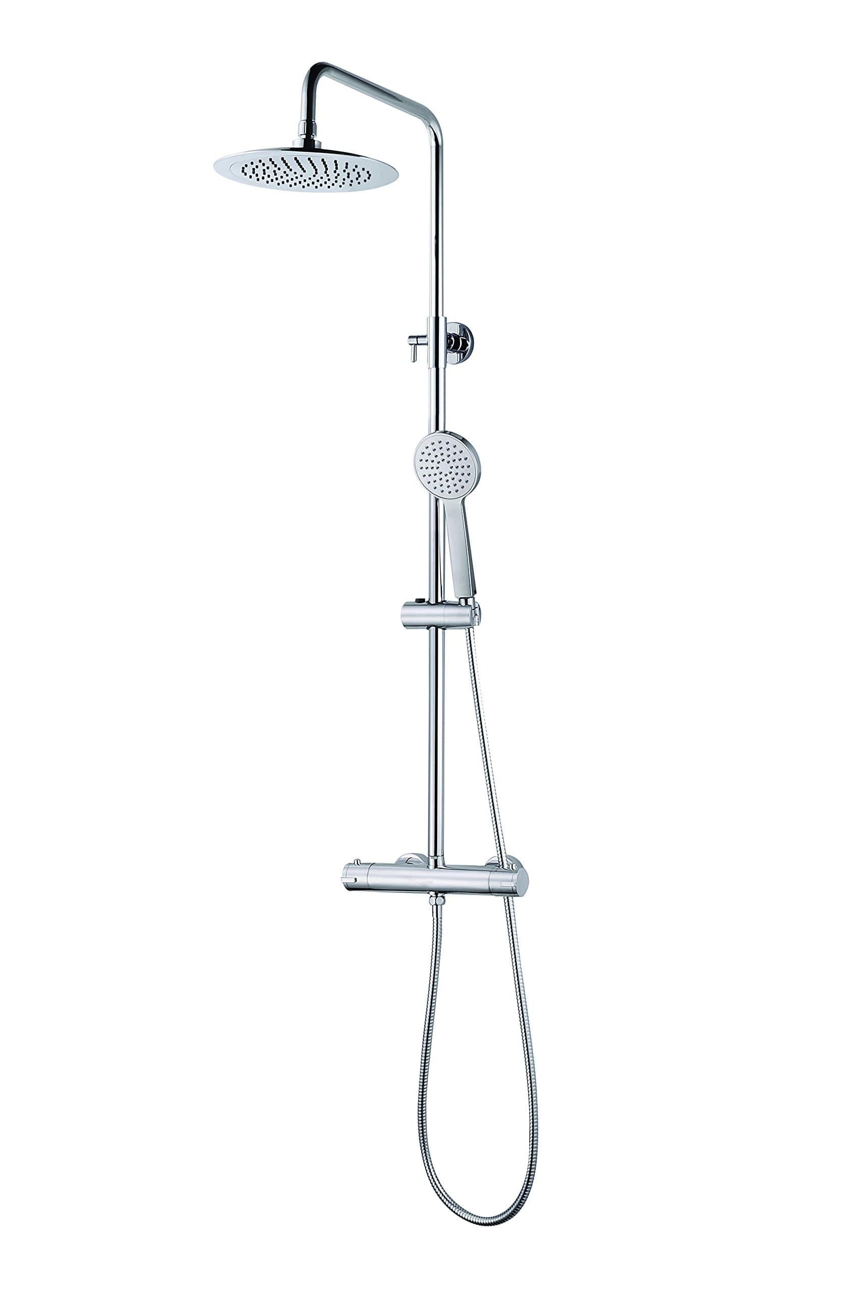 Elbe Shower Column with Thermostat, Shower System in Stainless Steel, with Ø 24 cm Round Shower Head, Mixer Shower with Adjustable Between 75-119 cm