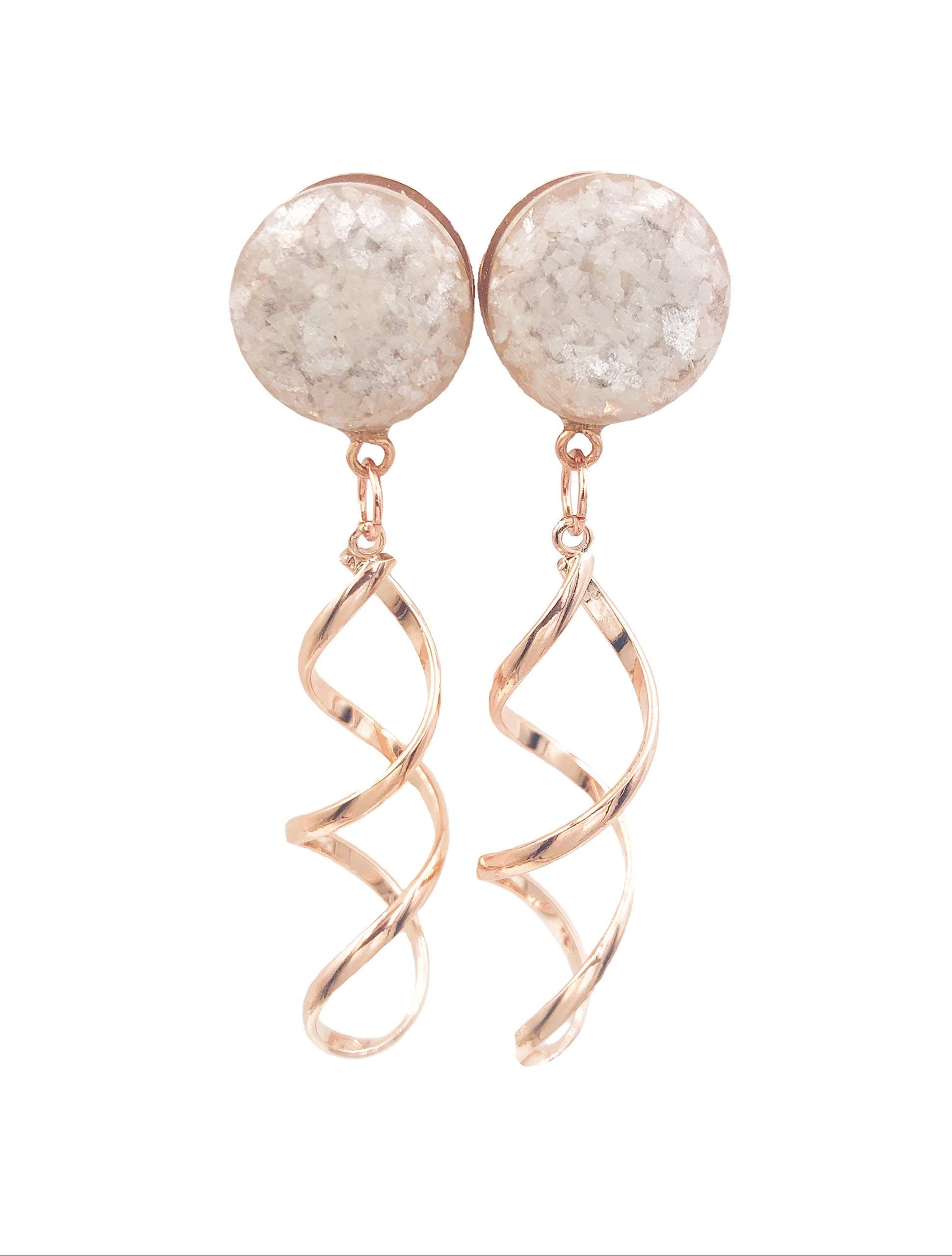 Handmade Pearl Crushed Glass Twist Dangle Plugs - 16g to 5/8 inch - Available in Rose Gold, Silver or Gold.