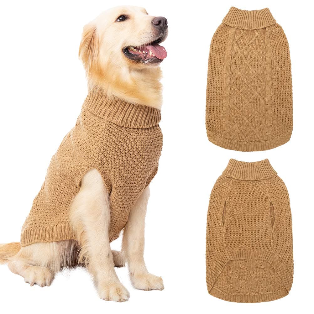 Mihachi Turtleneck Dog Sweater - Winter Coat Apparel Classic Cable Knit Clothes with Leash Hole for Cold Weather, Ideal Gift for Pet in New Year