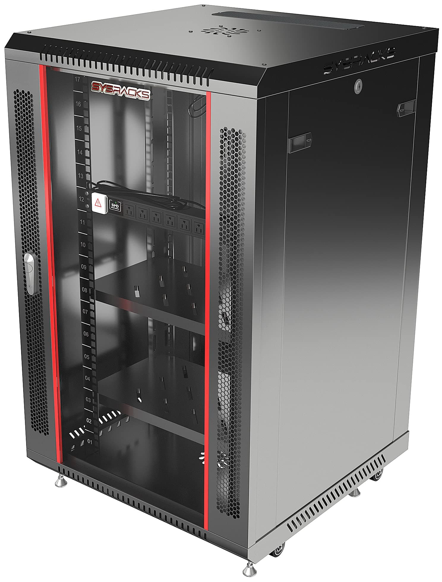 - 18U Wall Mount Server Rack Cabinet, 19” Locking Network Rack, 24” Deep, Glass Door, with Fan, PDU and Shelf