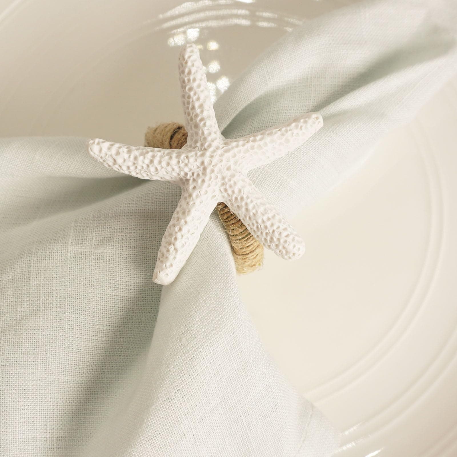 Starfish Napkin Rings Set of 6, White Sea Star Napkin Ring Holders for Crafts, Beach, Dinner Party, Wedding, Theme Party, Banquet, Nautical, Coastal Table Decor