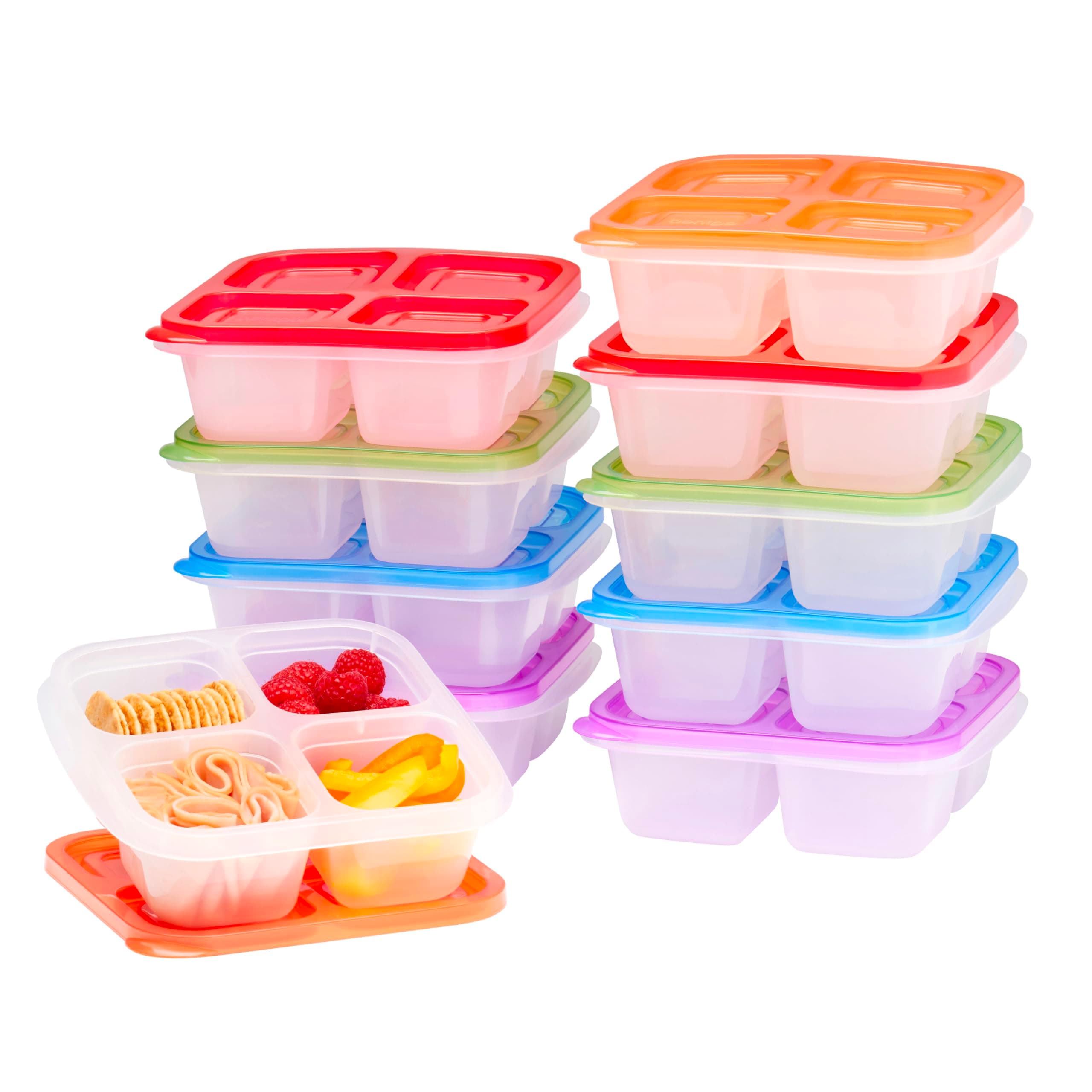Bentgo EasyLunchboxes® - Original Stackable Snack Boxes - Reusable 4-Compartment Snack Containers for Kids and Adults, BPA-Free and Microwave Safe Food and Meal Prep Storage, Set of 10 (Classic)