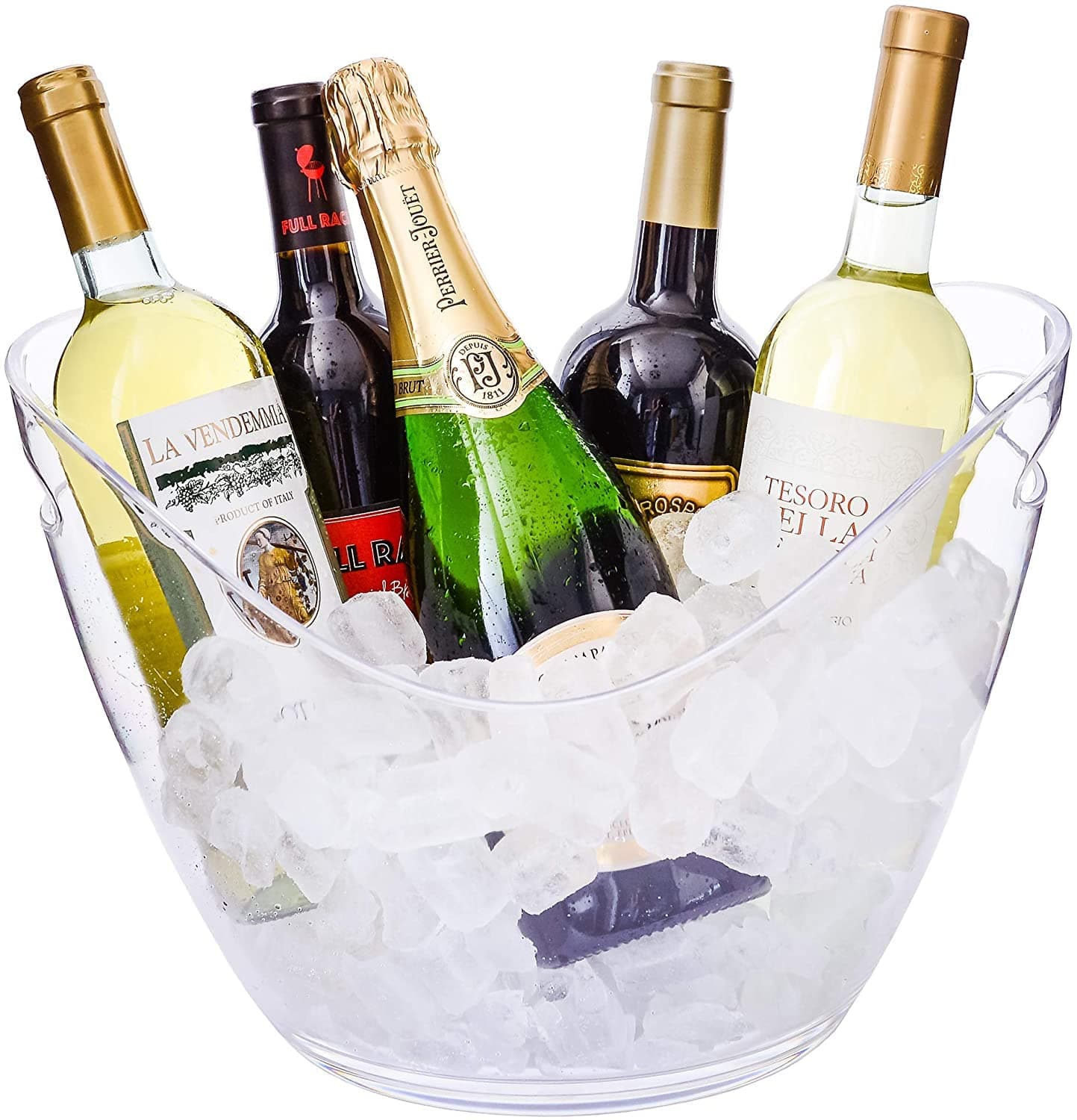 Ice Bucket Clear Acrylic 8 Liter Plastic Tub For Drinks and Parties, Food Grade, Holds 5 Full-Sized Bottles and Ice
