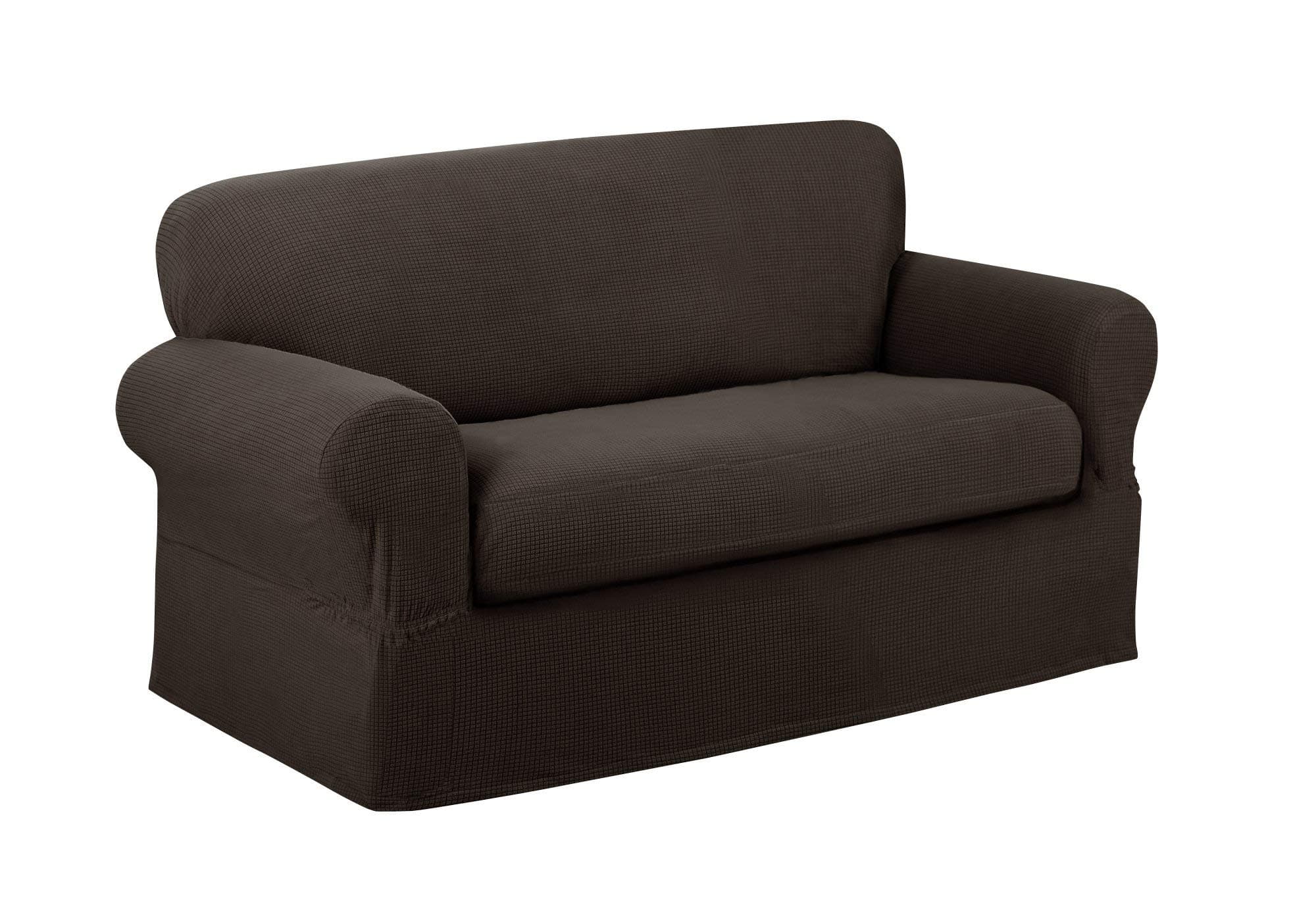 Maytex Reeves Stretch 2 Piece Loveseat Furniture Cover Slipcover, Chocolate Brown