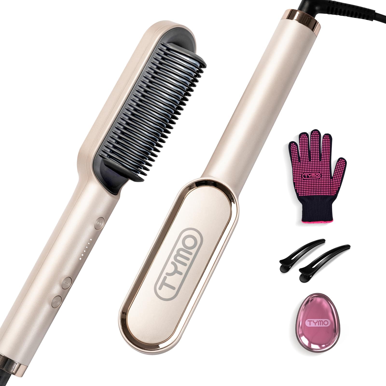 Hair Straightener Brush UK, Flat Iron and Hair Brush 2-in-1, Anti-Scald, Fast Heating, 5 Temp Settings (130℃-210℃), Professional Salon at Home, Wider Comb for Even Straightening, Gold