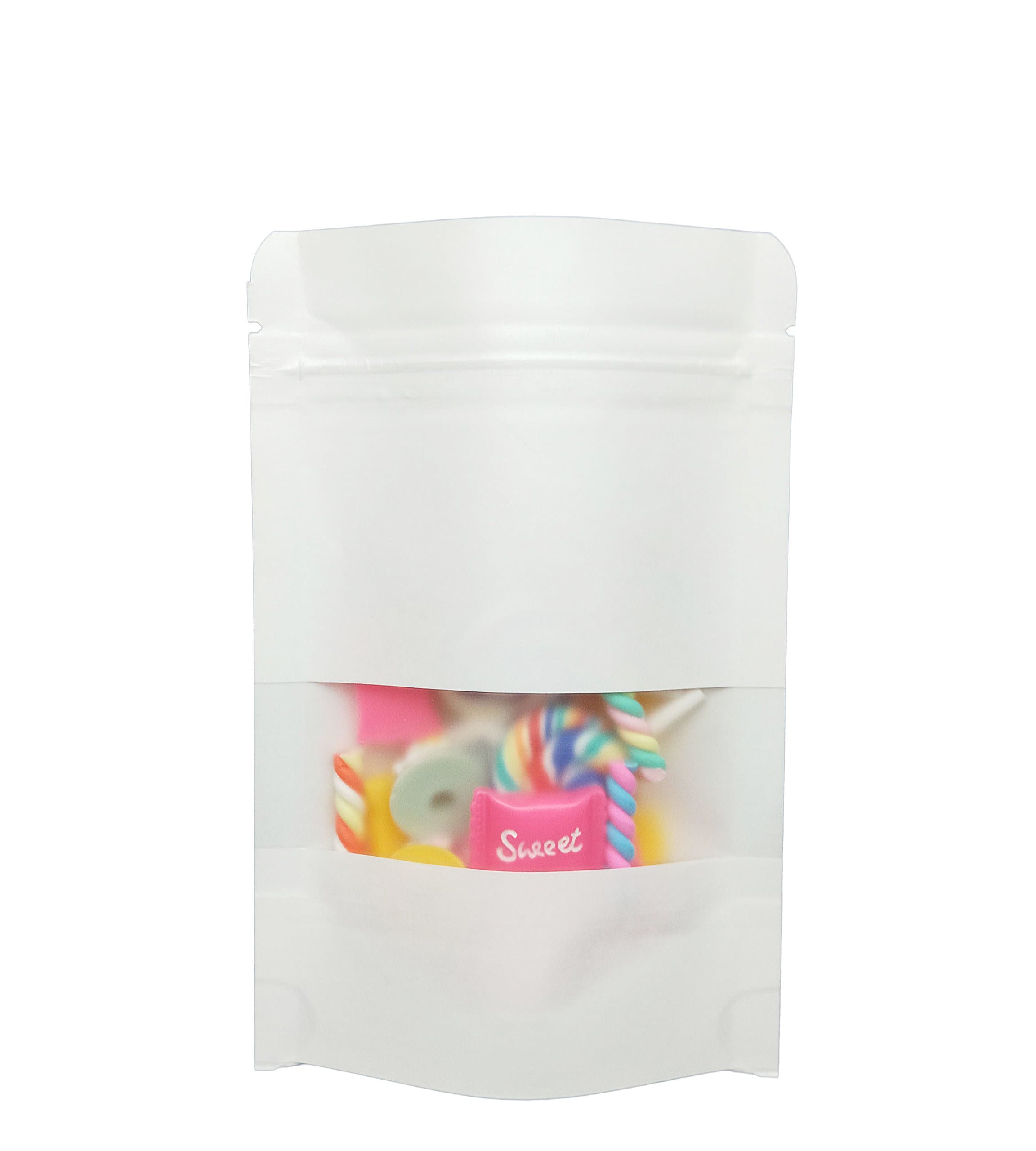 50 PCS All-Purpose White Kraft Paper Stand Up Bag, Zip Lock Reusable Kraft Package Bag Storage Pouch with Notch and Transparent Window for Storing Seeds, Snack and Nuts (3.9”*5.9”)