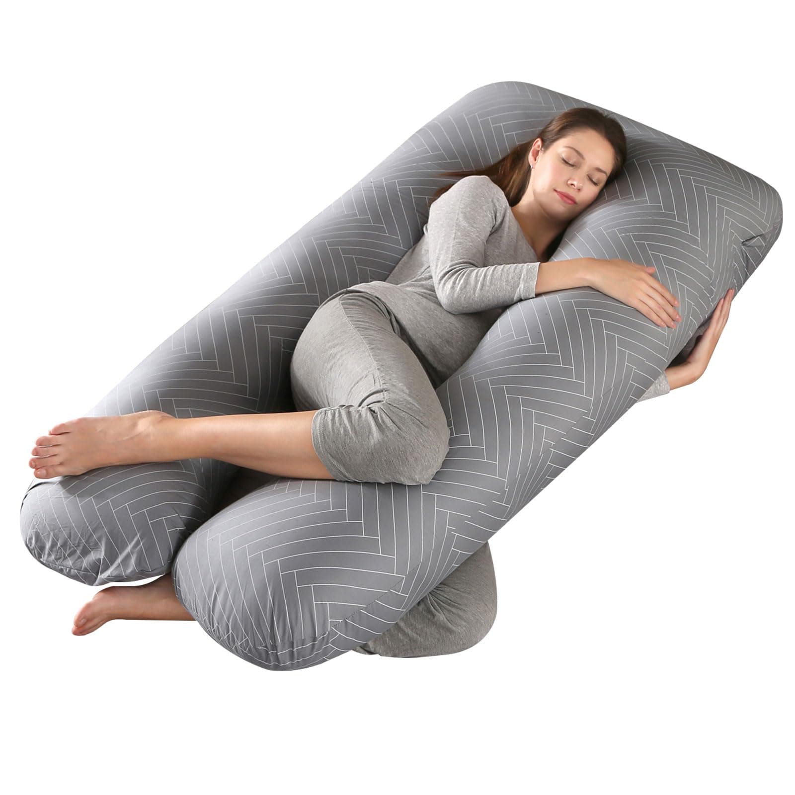 SHANNA Pregnancy Pillow for Sleeping, U Shaped Full Body Pillow Pregnancy Pillows, Maternity Pillow Support for Back, Hips, Legs for Pregnant Women, With Washable Cover (Striped Grey)