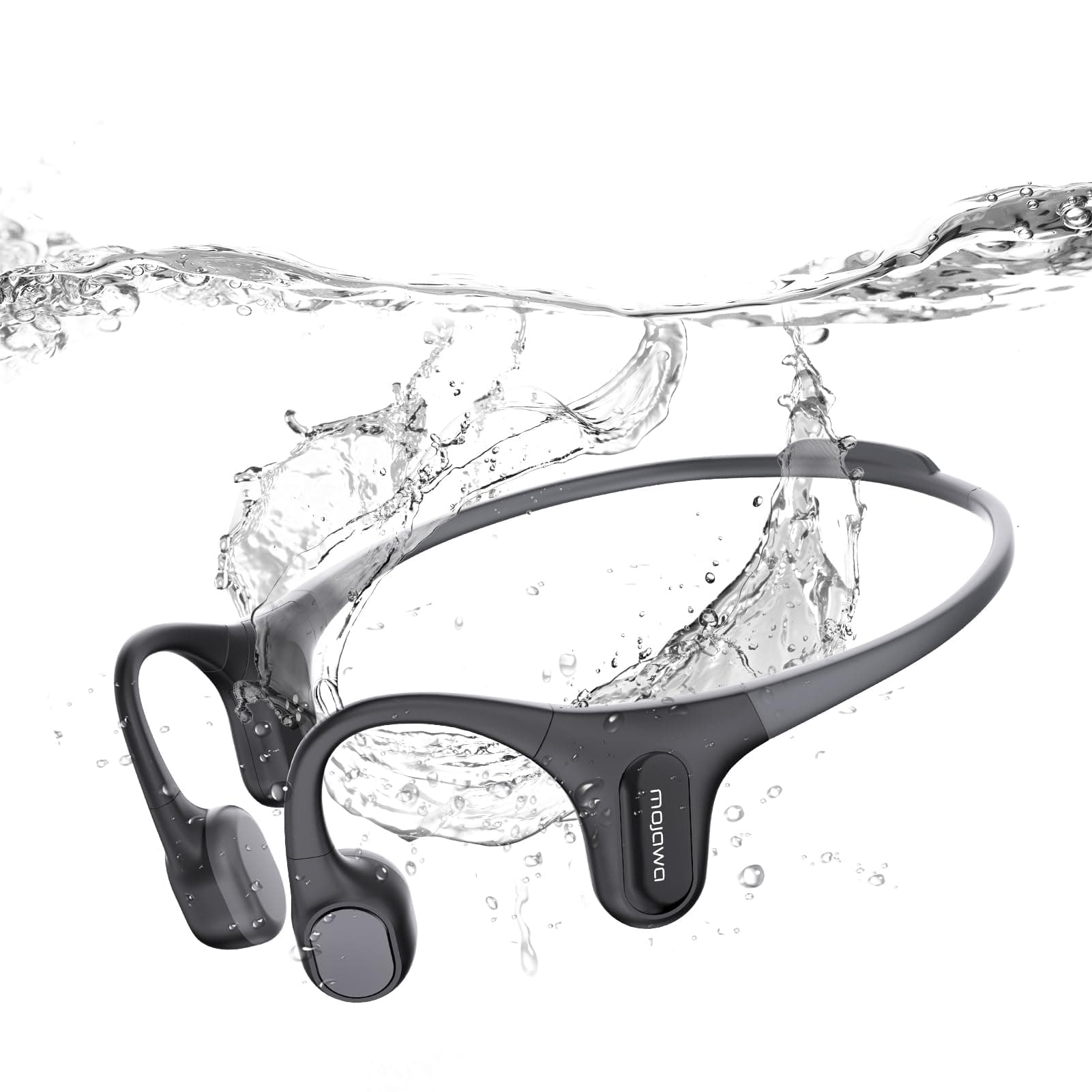 Run Plus Bone Conduction Sports Headphones, Open-Ear, Bluetooth 5.2, 32GB MP3, IP68 Waterproof, Noise-Cancelling Mic, for Swimming, Running, Cycling, Hiking, Surfing, Gym, and Workout, Black