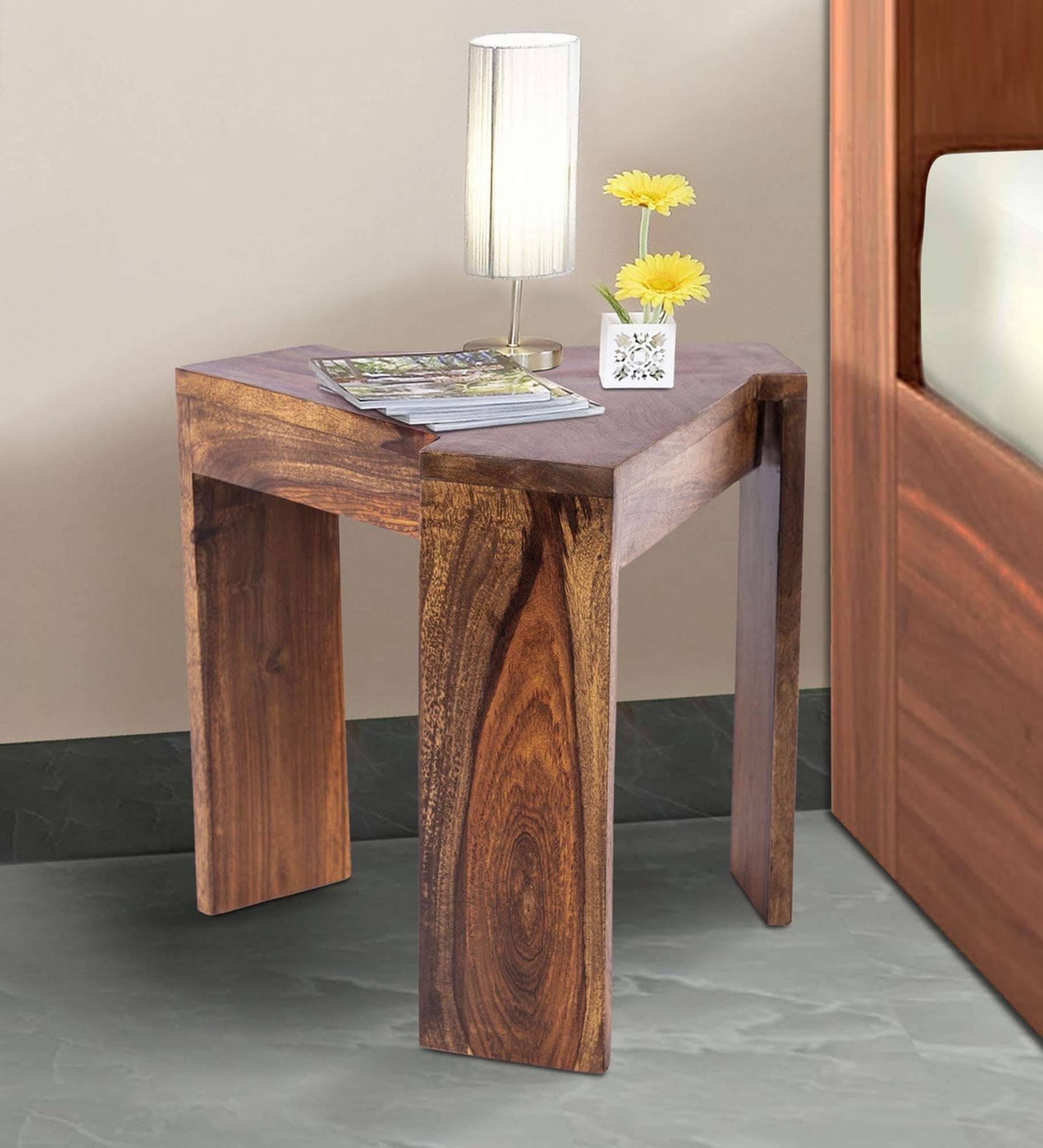 Ikiriya Set of Two 100% Sheesham Wood Living Room Small Table/Stool