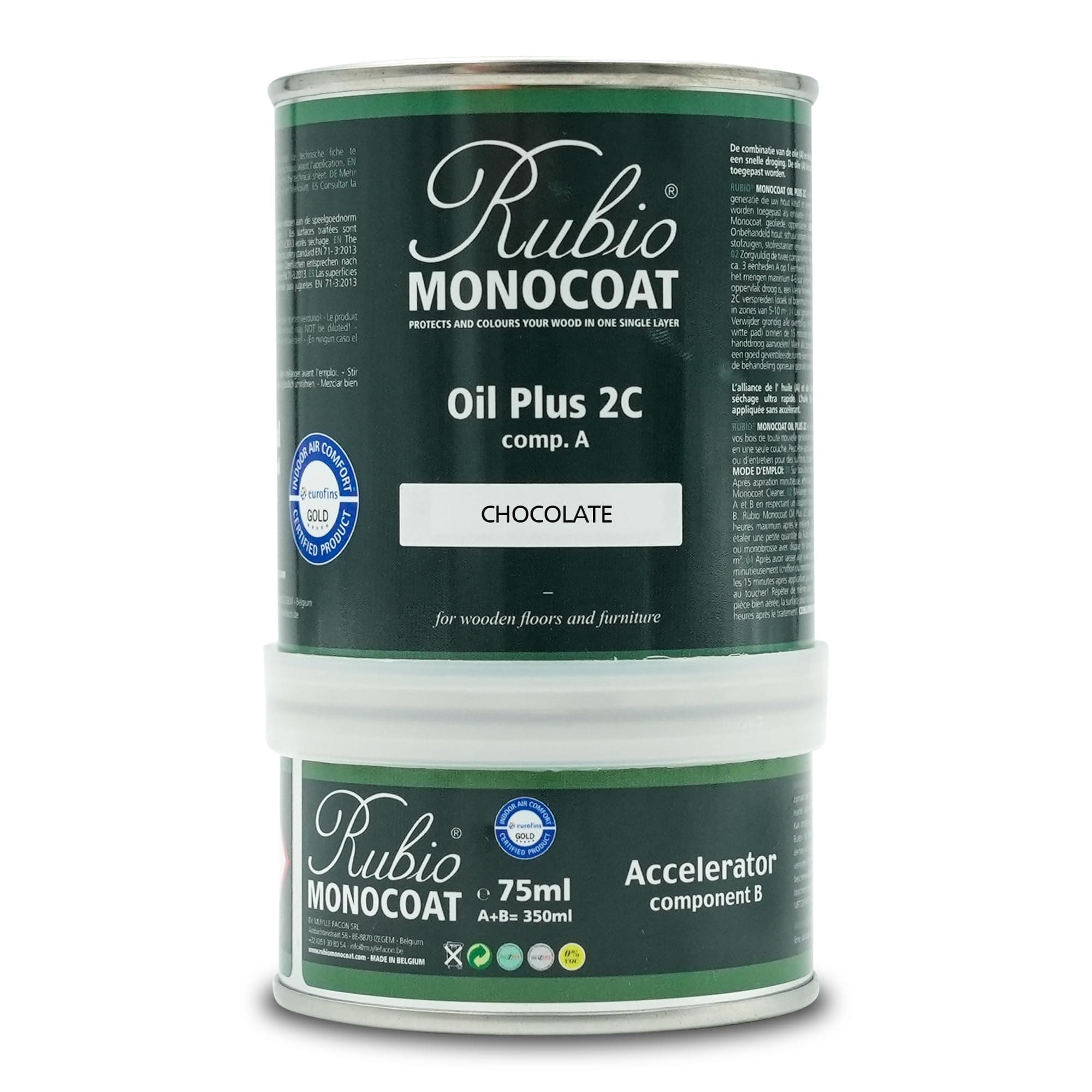 Rubio Monocoat Wood Stain & Finish 175 ft² - Chocolate | Oil Plus 2C | Quick-Dry, Eco-Friendly Linseed Wood Oil for Indoor Use, Includes Accelerator (Part B) | Protector | 350 ml