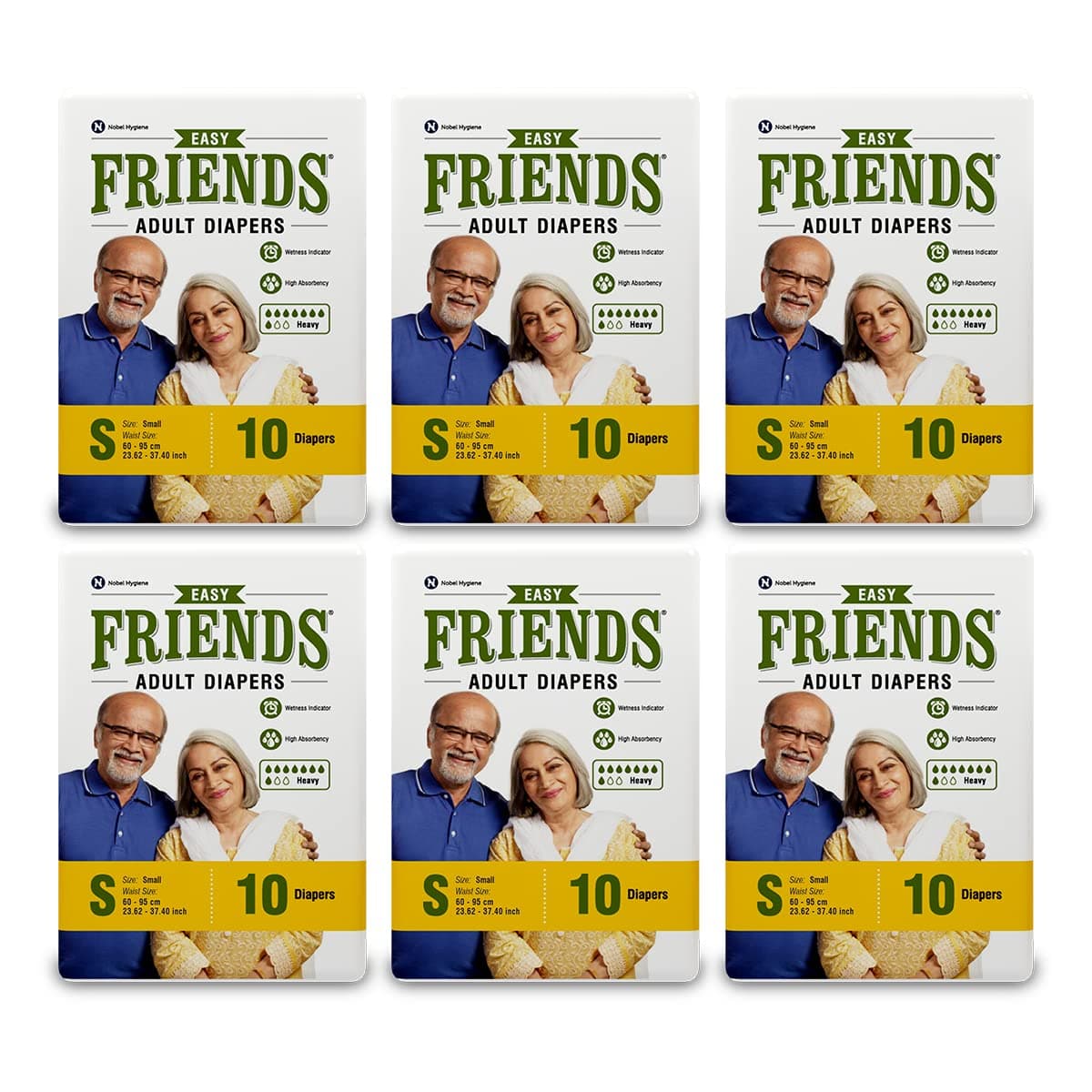 Friends Easy Adult Diaper S Size Tape | 60 Count (Small) | Waist 22.44 – 39.37 inch | Unisex | Leakproof | Long Protection hours |Wetness Indicator | Odour Lock | Aloe Vera Extract & Anti-Bacterial Absorbent Core