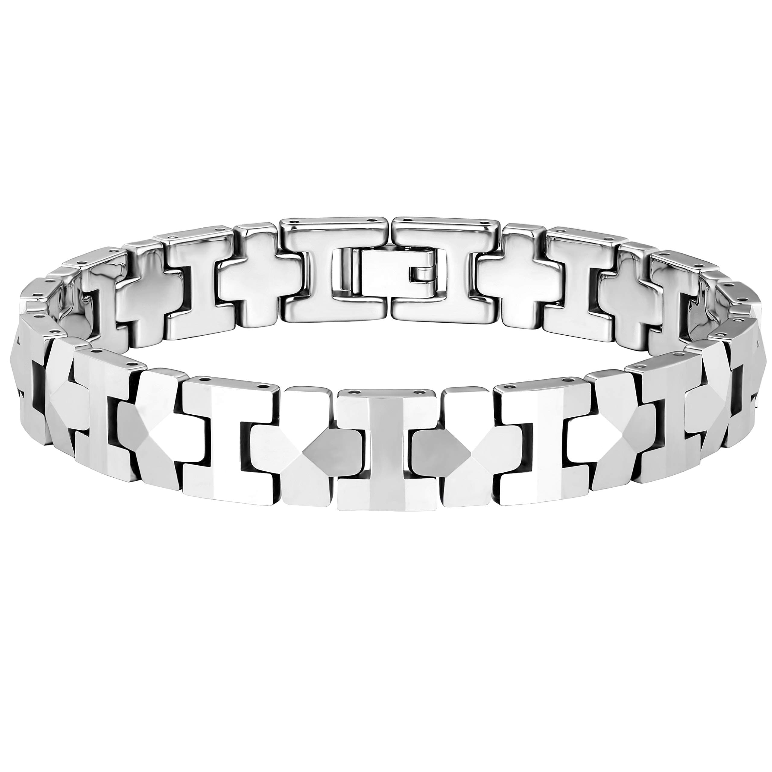 Urban Jewelry Men’s Tungsten Carbide Link Bracelet Collection – 8.3–8.5" Length, 10 mm Heavy Chain, Cross, Track, Box & Wheat Styles, Scratch & Tarnish Resistant, Secure Snap‑Lock, Gift Box