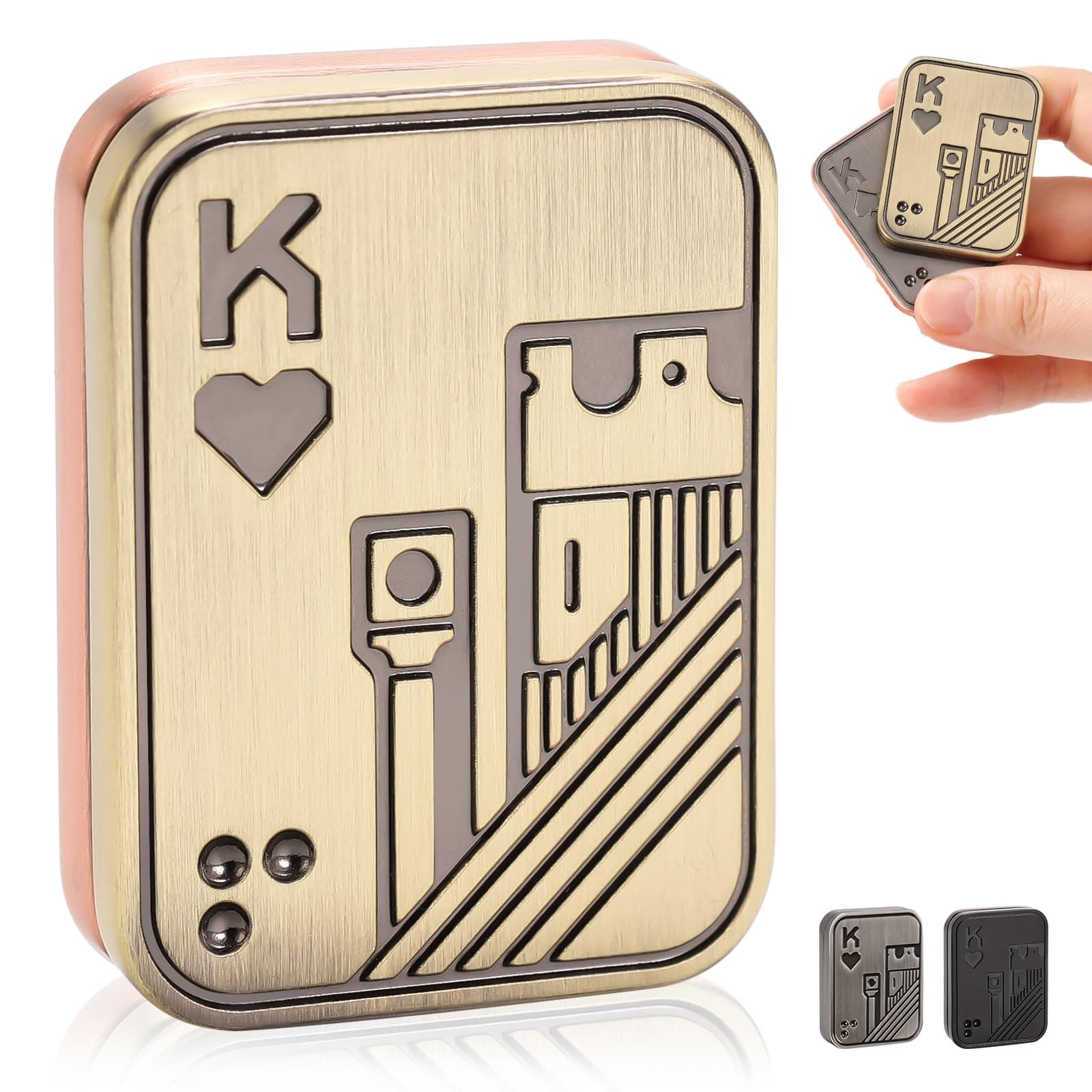 Fidget Slider, Metal Poker Push Card, Fidget Toy, Fidget Clicker for Adults Teens, Relieve Stress Anxiety ADHD, Gift for Boyfriend, Husband and Father (Golden K)
