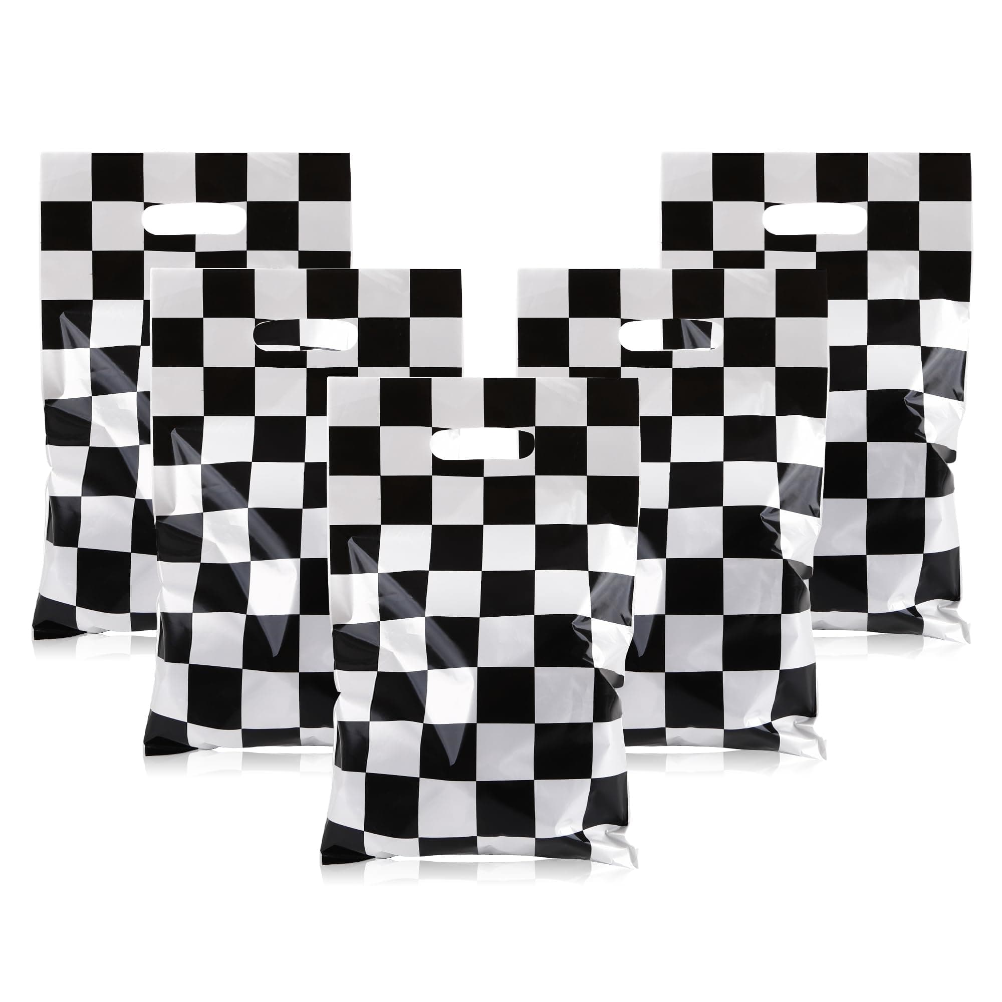 30Pcs Race Car Party Favors Bag Goodie bags Racing in Speed Party Decorations Soccer Theme Black and White Checkered Candy Bags with Handles for Kids Race Car Birthday Party Supplies