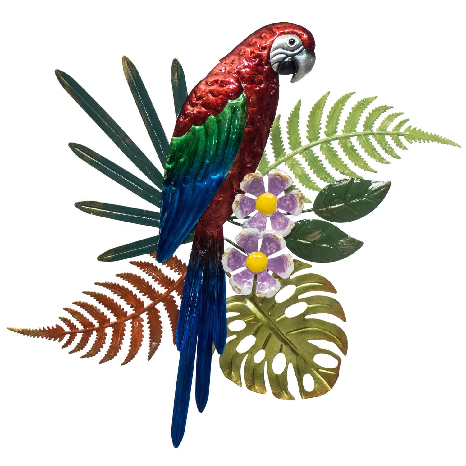 Parrot Metal Wall Decor - Hand Painted Wall-hanging - 3D Design - Striking Wall Décor – 14 ½” x 17” - Indoor or Outdoor Covered Areas – Home Art Decoration