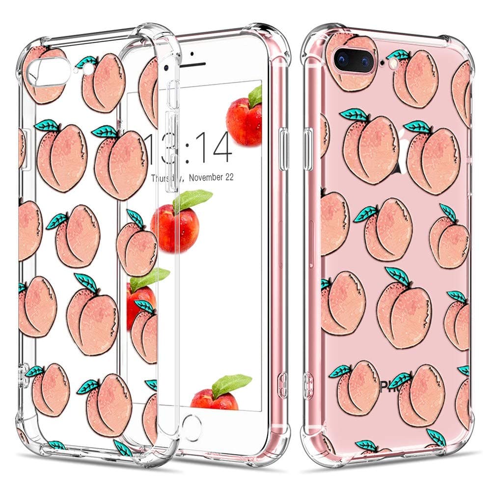 CAROKI Compatible for iPhone 7 Plus/8 Plus Clear Case,Drop Protection,Shockproof Pattern Clear Design Transparent TPU Case with 4 Corners Shockproof Protection for iPhone 7 Plus/8 Plus (Peach)