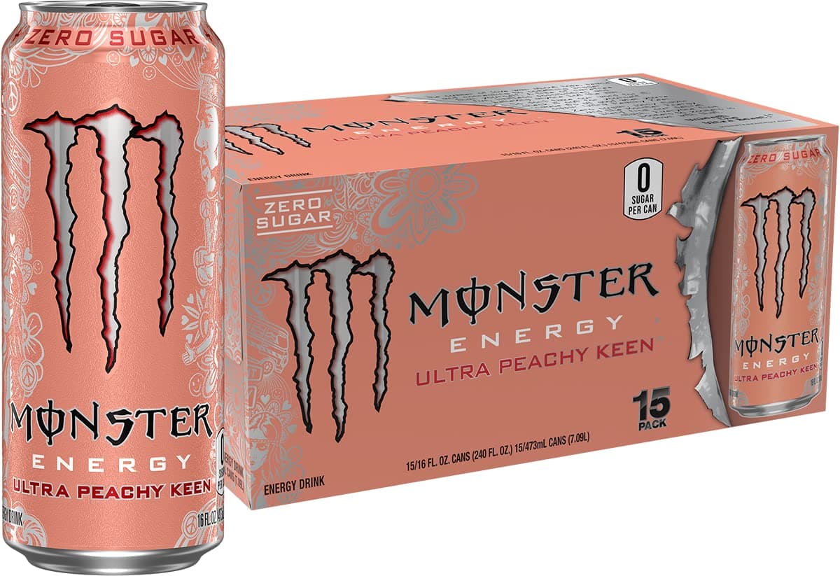 Monster Energy Ultra Peachy Keen, Sugar Free Energy Drink, 16 oz | Pack of 15