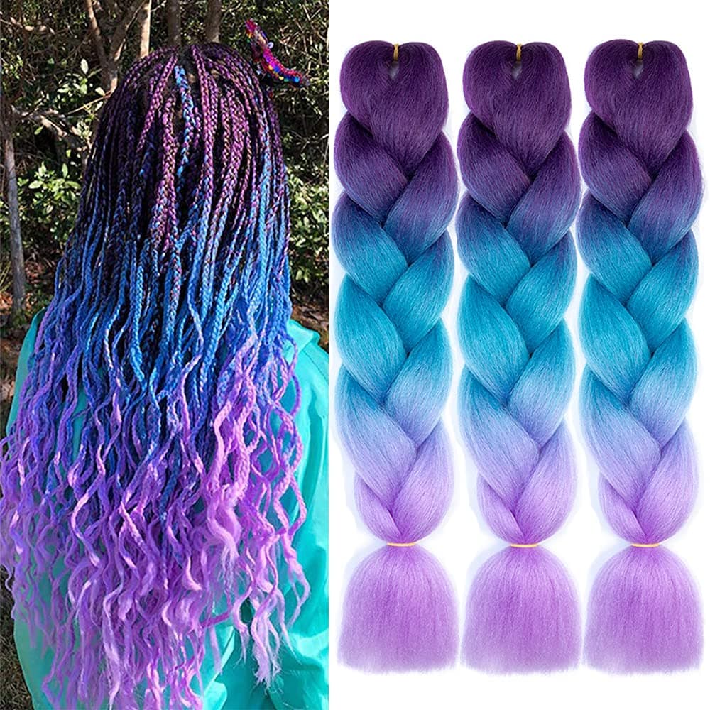 Ombre Braiding Hair 24 Inch Braid Hair Extensions 3Pcs Pre Stretched High Temperature Crochet Braiding Hair (C26)…