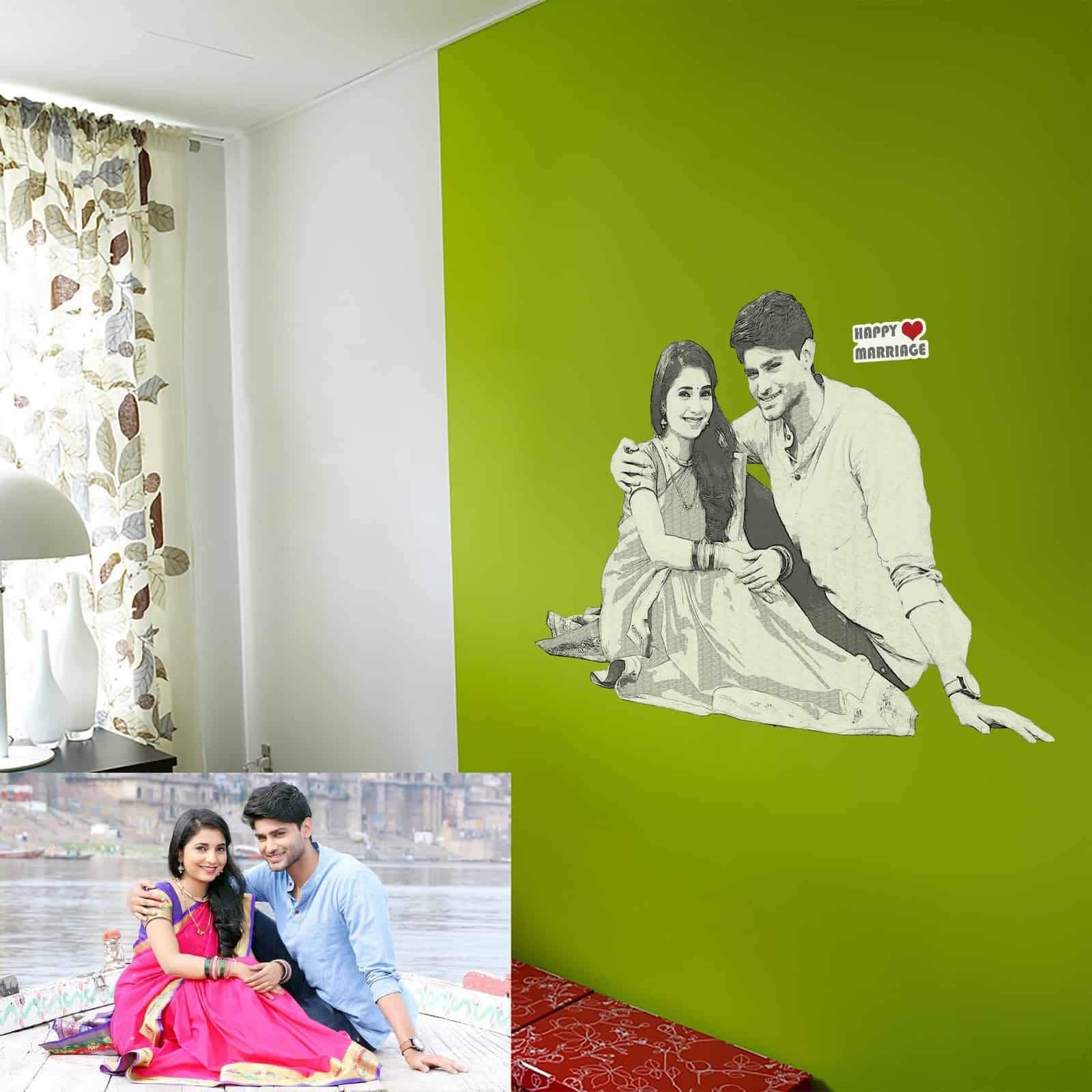 WallDesignPencil Sketch Photo Gift Wall Sticker - Engrave Your Photos on The Wall - Creative Birthday (23x40 inches)