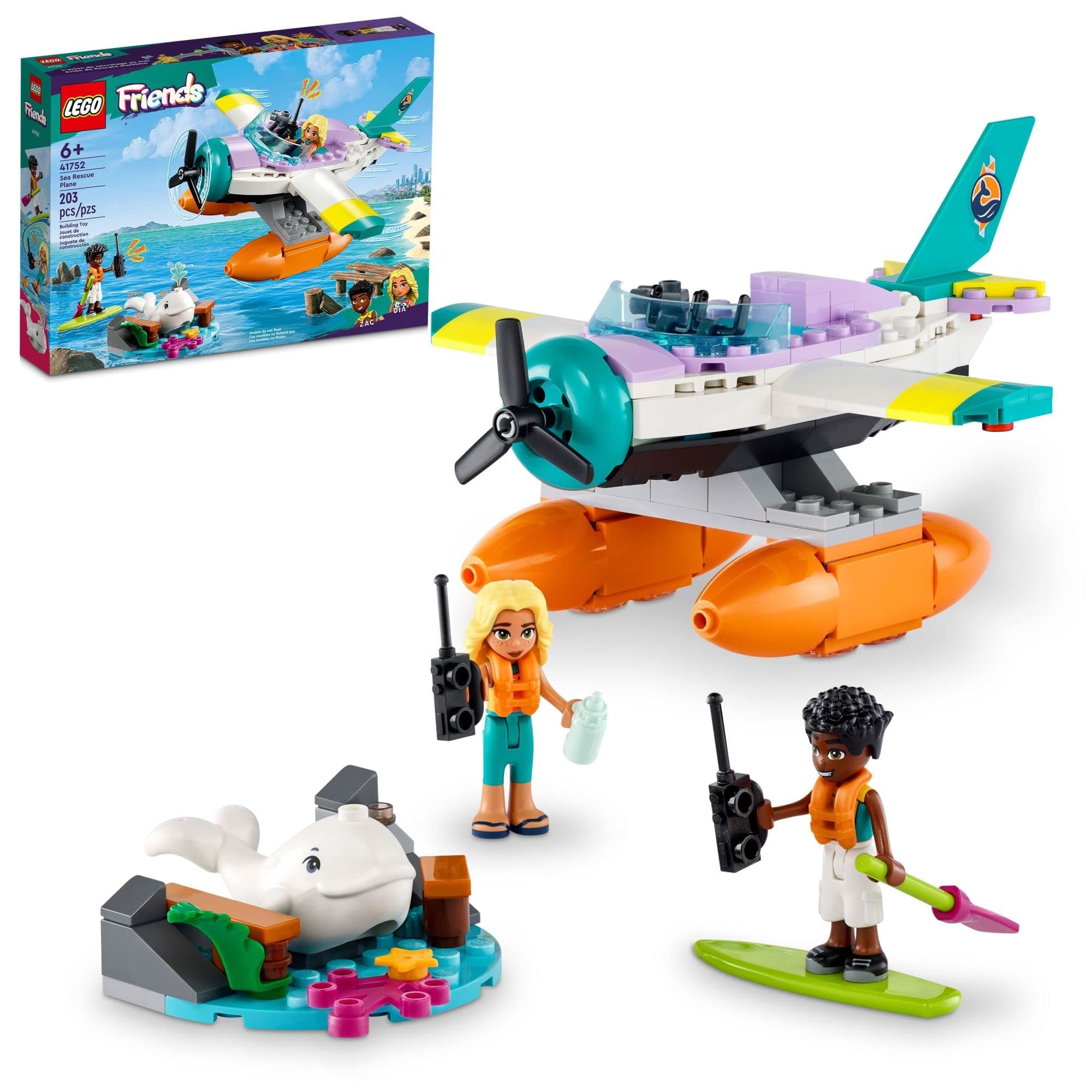 Friends Sea Rescue Plane 41752 Building Toy, Creative Fun for Girls and Boys Ages 6+, Includes 2 Mini-Dolls and a White Whale Plus Lots of Accessories, A Fun Gift for Kids Who Love Sea Life