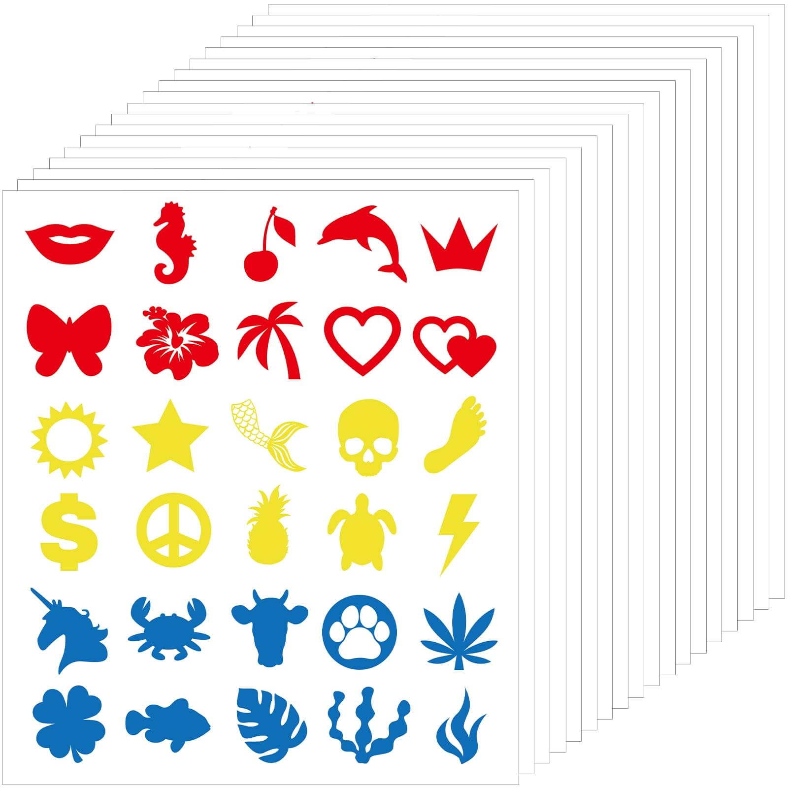 Leinuosen600 Pieces Tanning Sunbathing Stickers Self Adhesive Body Stickers for Tanning Perforated Tanning Bed Stickers Removable Tanning Mermaid Butterfly Dolphin Lightning Feet Stickers, 30 Styles