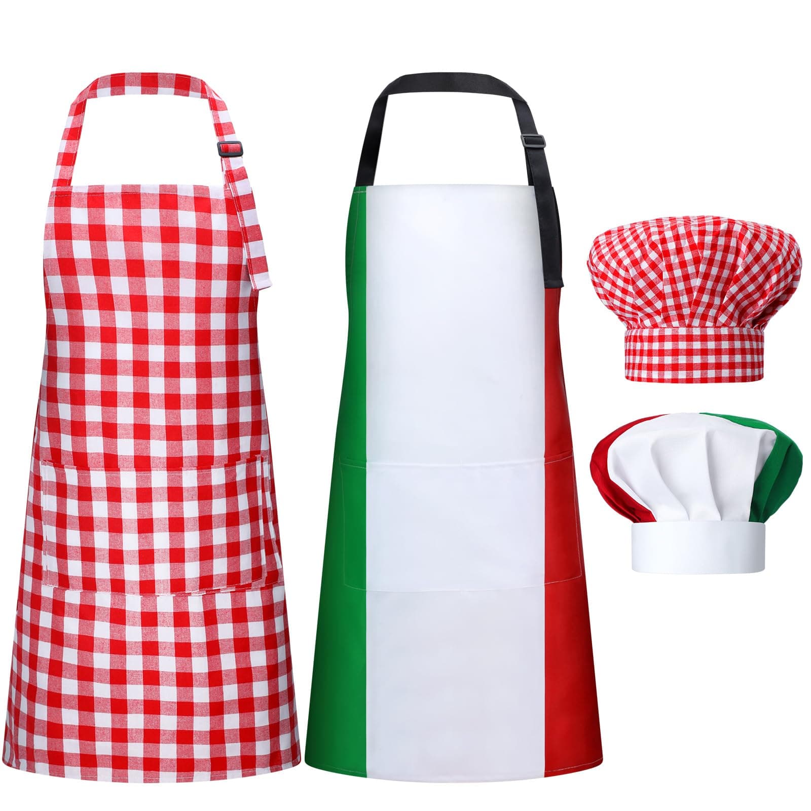 Toulite4 Pcs Italian Themed Party Decorations Chef Costume Set Italian Style Chef Hat and Apron for Women Men Costume Photo Booth Props Party Supplies