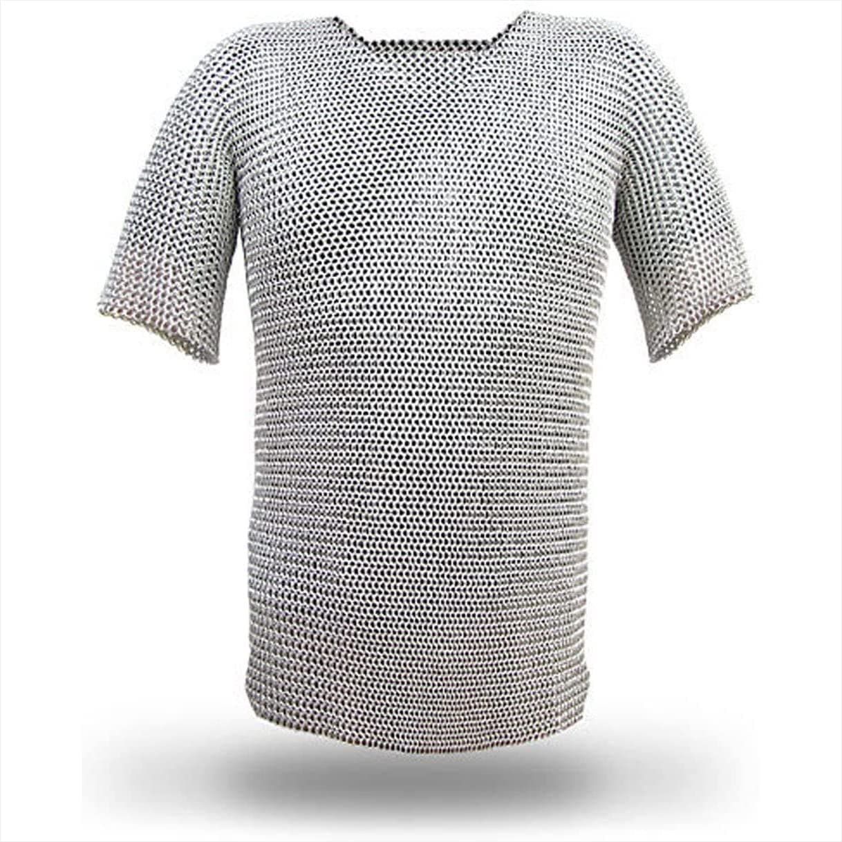 Haubergeon Norman Knight Medieval Coif Armor Set for Adults – Half-Sleeve Shirt, Chain Mail Costume Armor Halloween & Cosplay, Black, Standard (Adult)