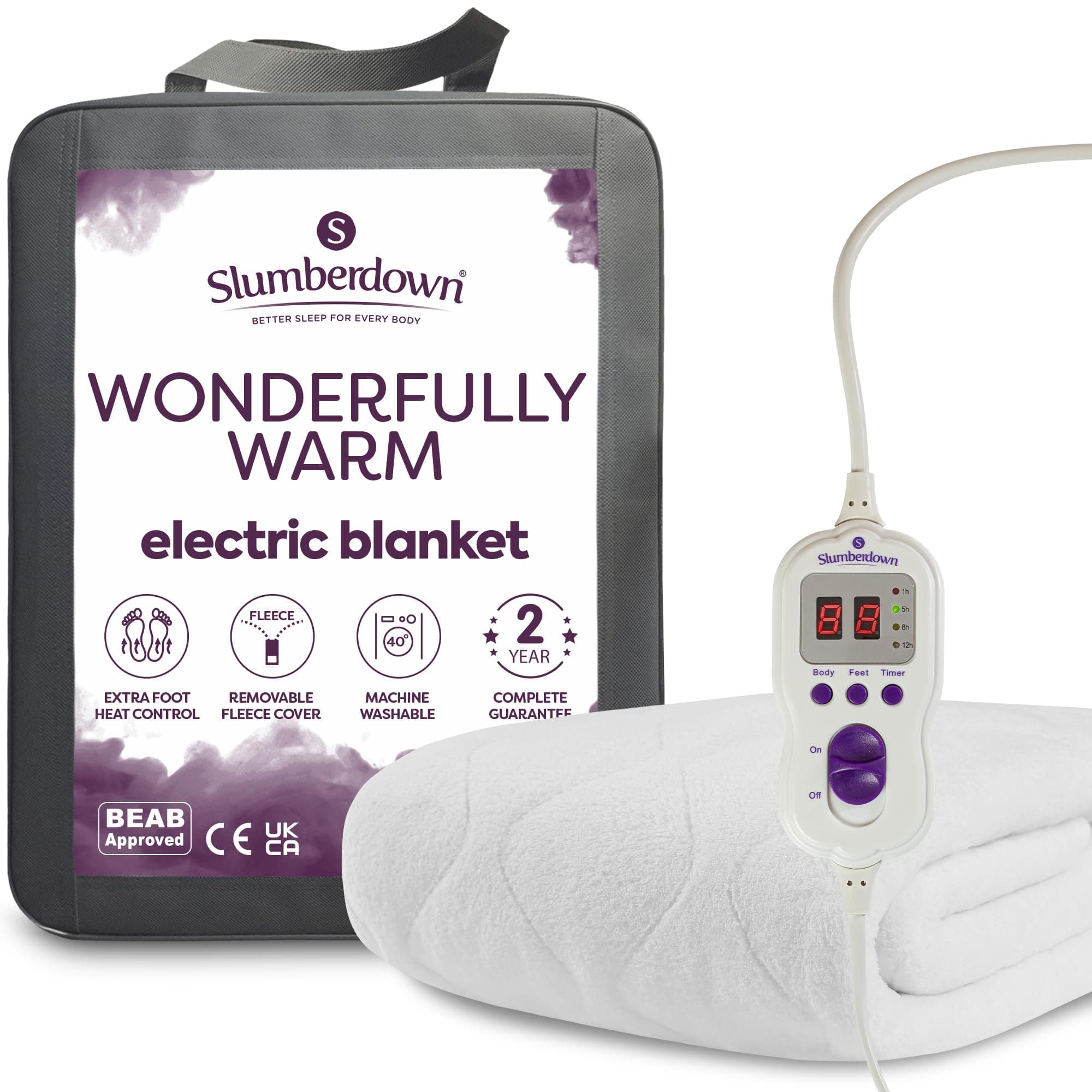 Luxury Electric Blanket Super King Size - Multi-Zone Single Control Fleece Blanket with 9 Heat Settings | BEAB-Approved, Easy Fit Straps & Washable Heated Blanket (160 × 170cm)