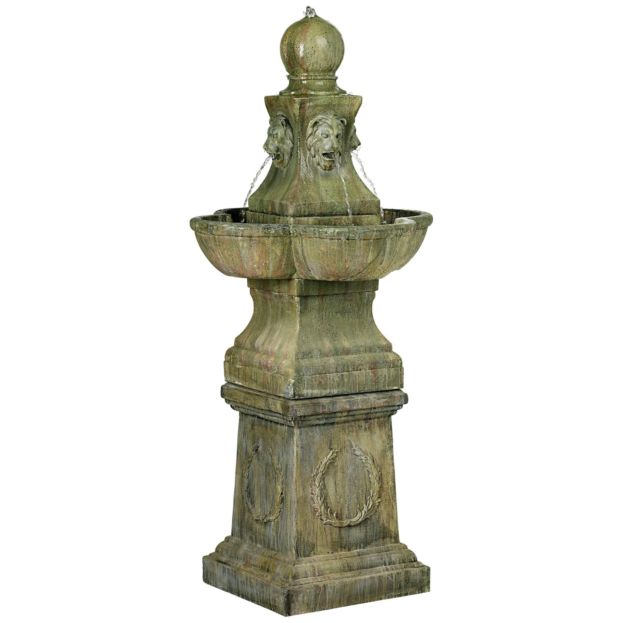 Royal Lion 54" High Large Italian Outdoor Decor Faux Stone Floor Fountain Standing Pedestal Tall Bubbler Water Feature for Outside Garden Patio Yard Backyard Porch Deck Relaxation - John Timberland