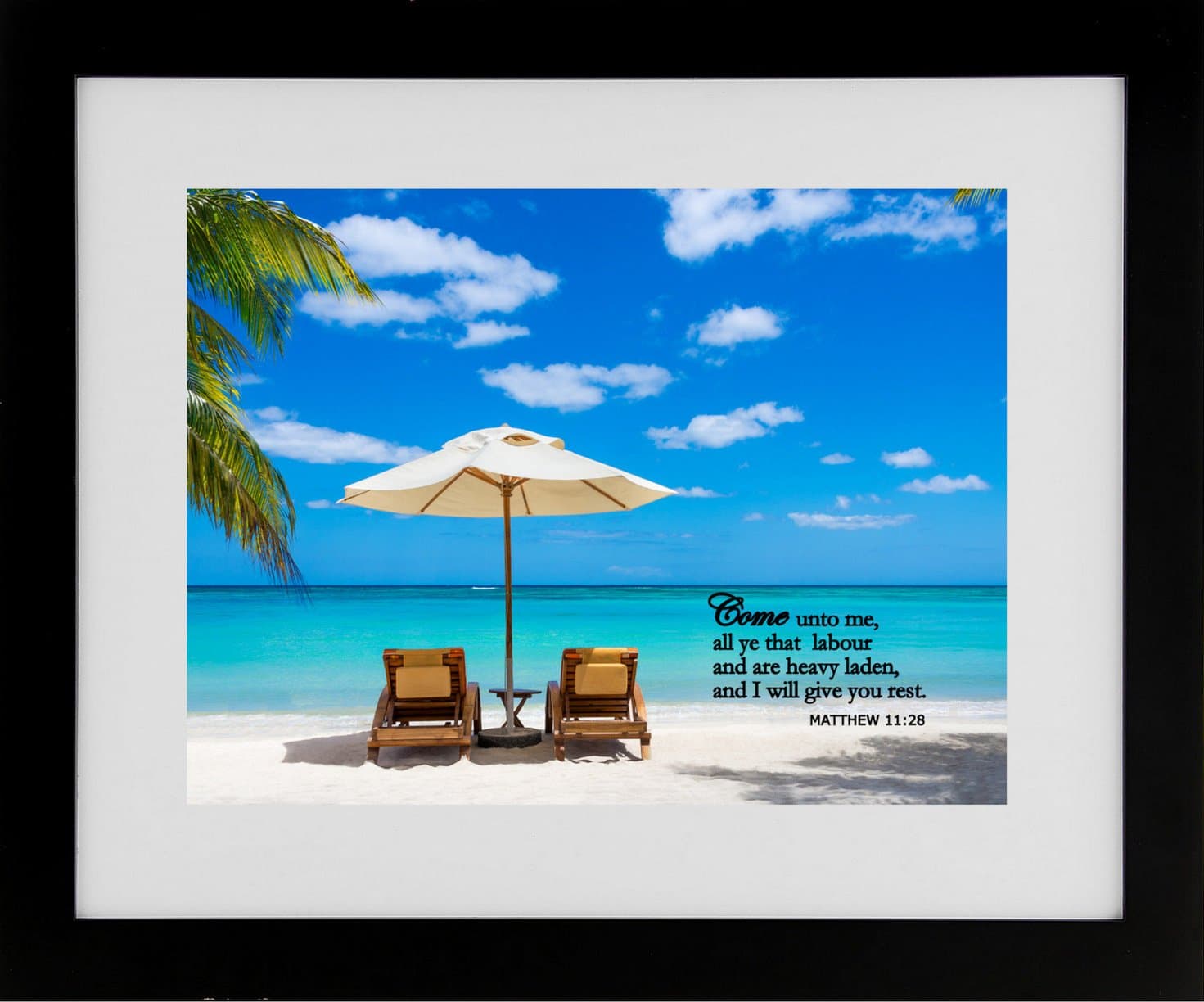 "I Will Give You Rest" - Matt 11:28 Framed 16x20 Christian Art Inspirational Bible Verses Beach Outdoor Wall Art Series