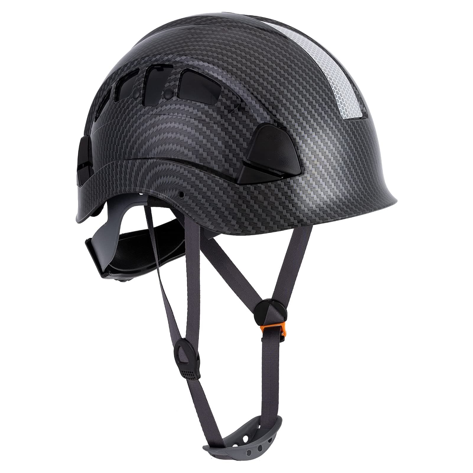 LOHASPRO Hard Hats Construction Safety Helmet ANSI Z89.1 Approved OSHA Hardhat, Vented Carbon Fiber Black Hard Hat with Chin Strap Tree Rescue Arborist Helmet(Black Graphite Pattern)