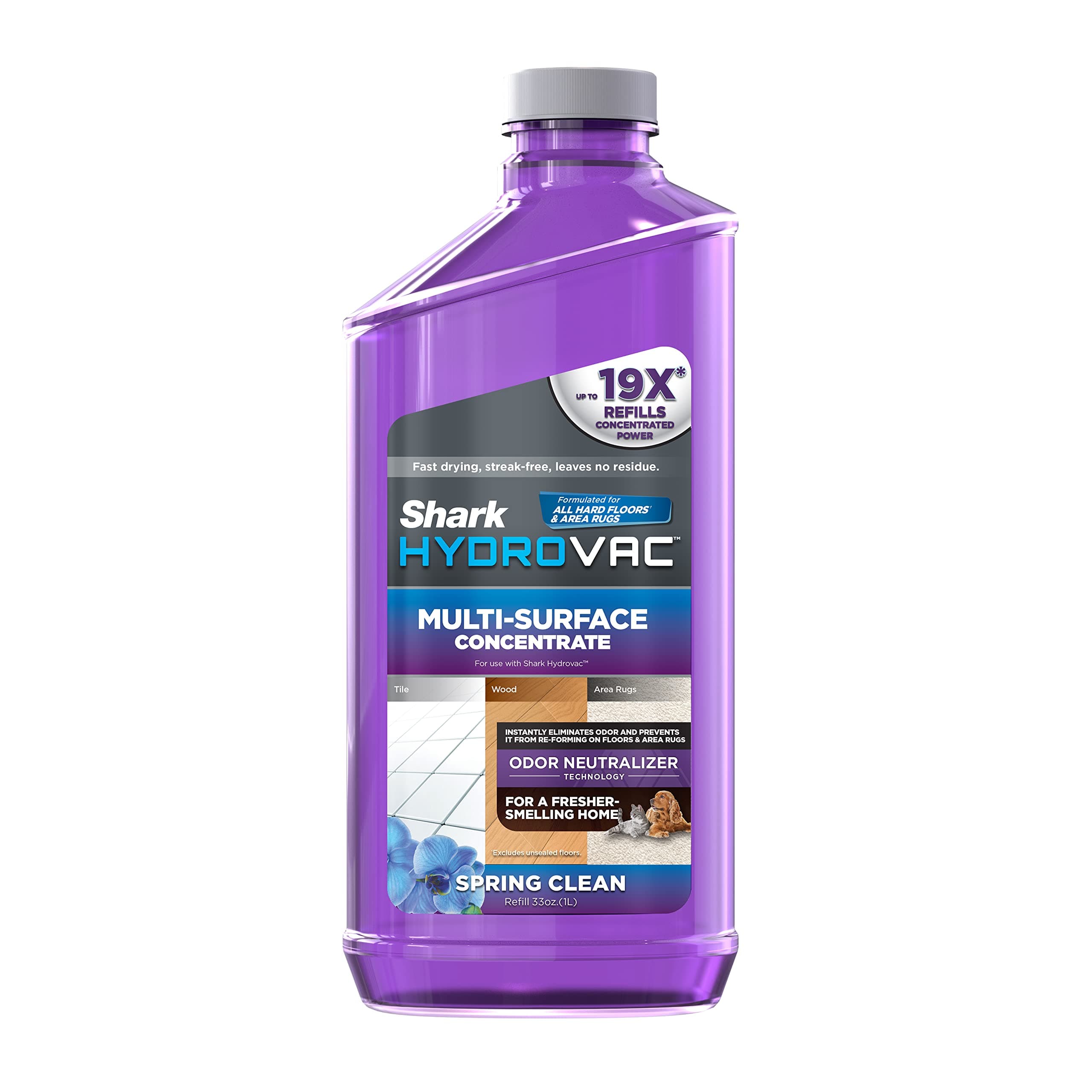 HydroVac Multi-Surface 33-Oz. Concentrate with Odor Neutralizer Technology, Compatible with all HydroVac 3-in-1 Cleaners, for Sealed Hard Floors & Area Rugs, Spring Clean Scent, Purple, WDCM30