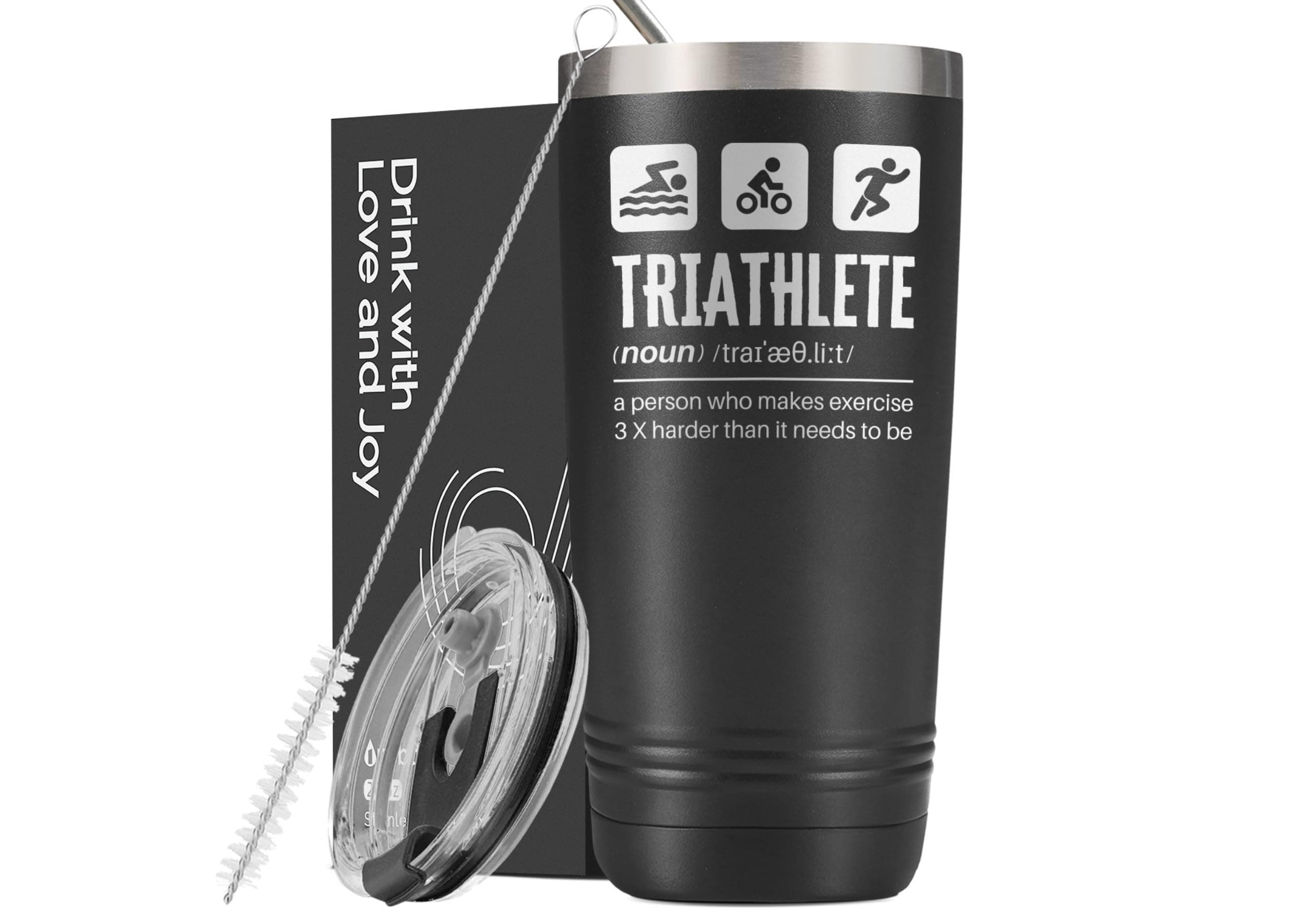 Triathlon Gifts for Men, 20oz Stainless Steel Tumbler Cup with Lid, Double Wall Vacuum Insulated Travel Coffee Mug