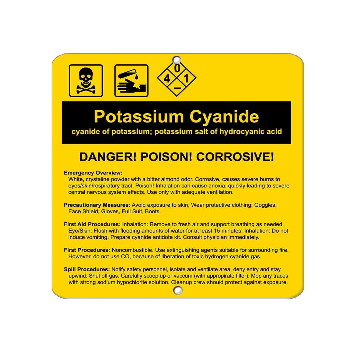 Potassium Cyanide Cyanide Of Potassium Hazard Hazard Vinyl Sticker Decal 8"