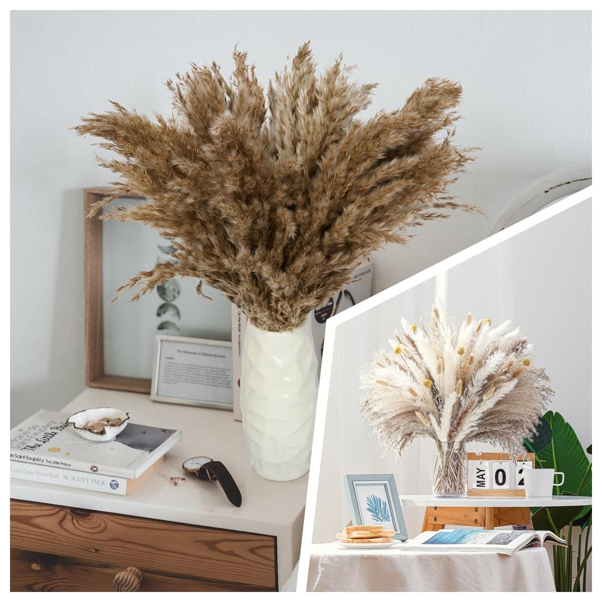 100PCS 17in Pampas Grass Decor + 30PCS Fluffy Pampas