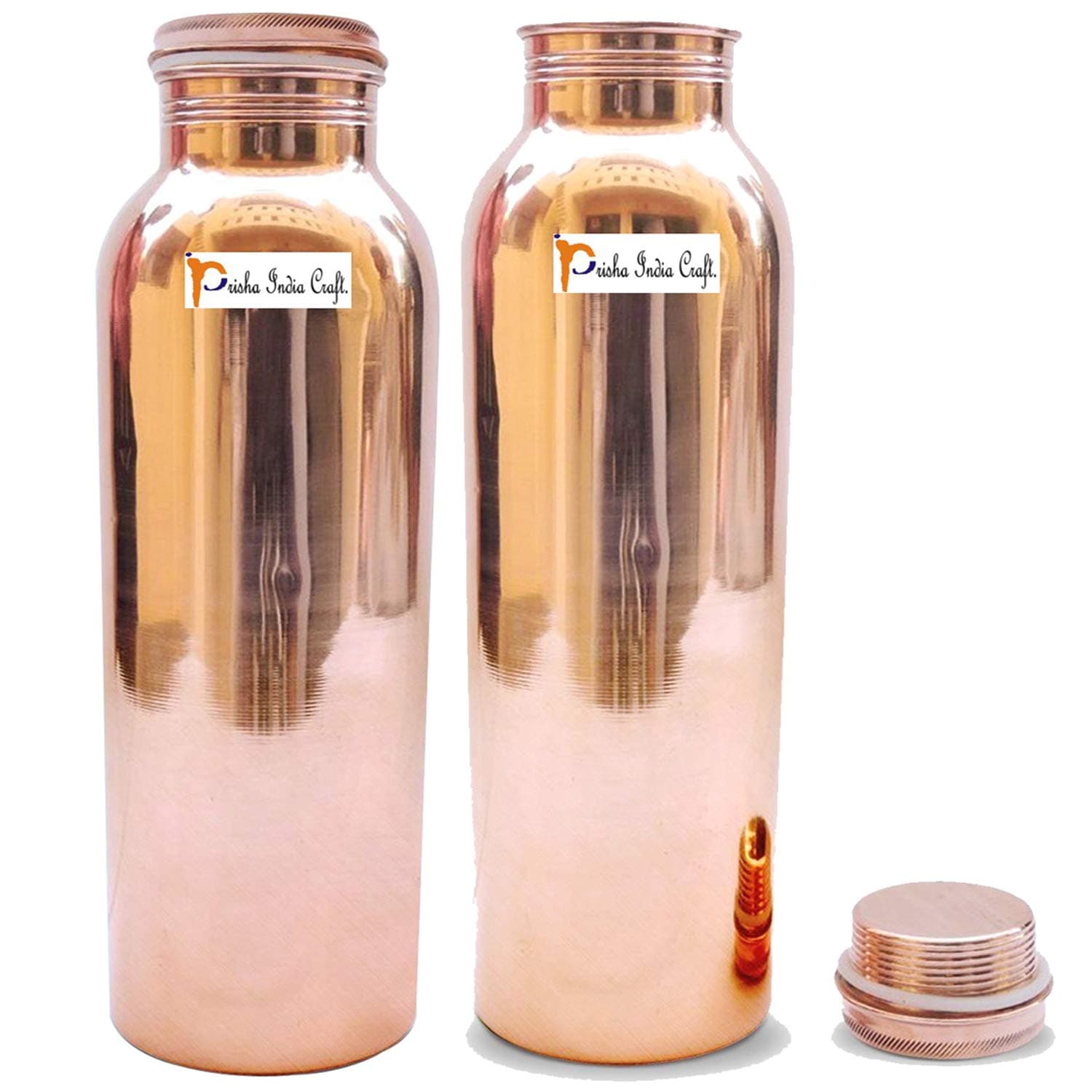 1150ml / 38.89oz - Set of 2 - Prisha India Craft Pure Copper Water Bottle for Health Benefits - Water Bottles Joint Free, Handmade - Christmas Gift by Prisha India Craft