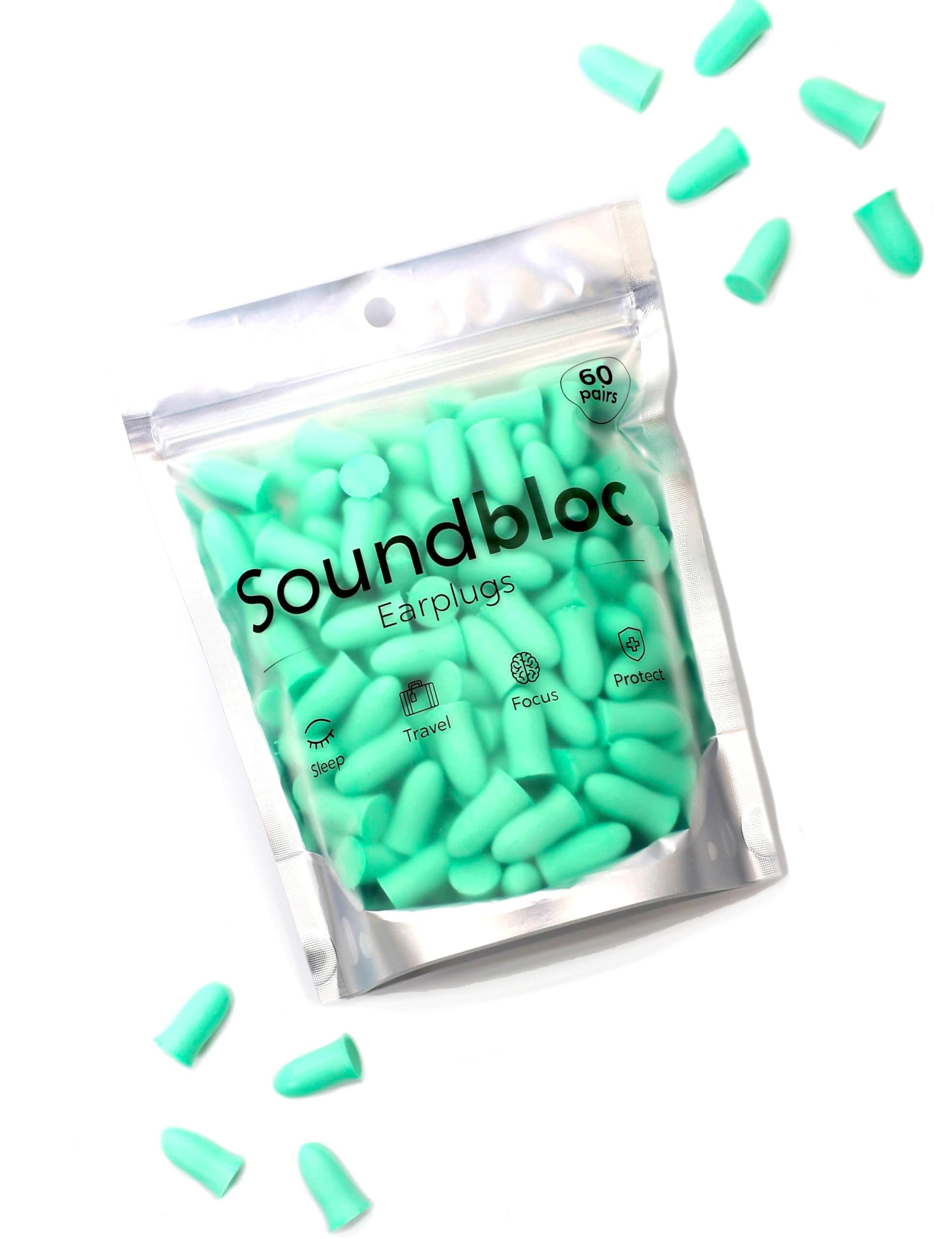 Soundbloc EarplugsThermo Foam - Aurora (60 Pairs) – Super Soft Comfort Ear Plug for Sleep Noise Reduction Travel Work High Noise Cancelling Protection Motorsports 35dB – S/M