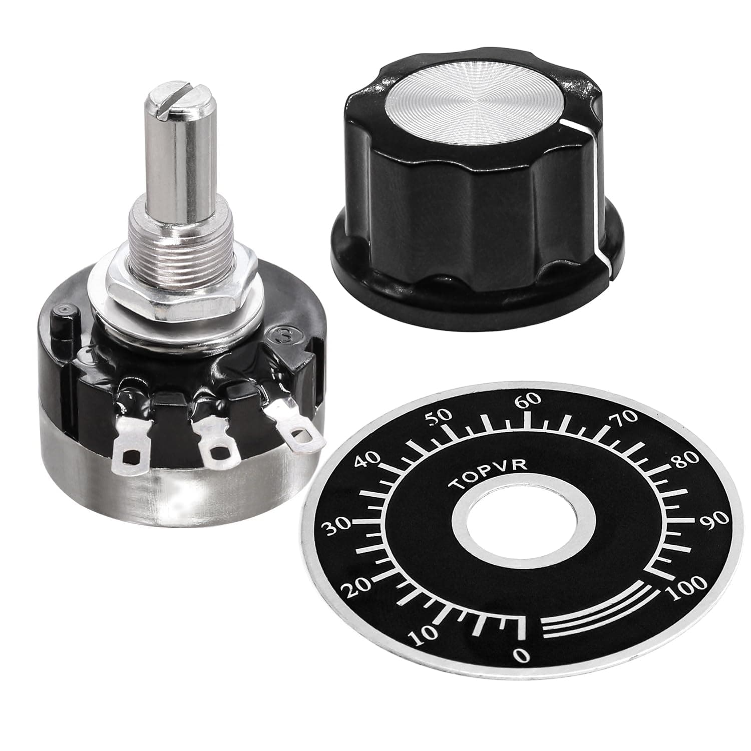 Taiss 2pcs RV24YN20S 20K Potentiometer Single Turn Carbon Film Rotary Taper Potentiometer Used for Inverter speed regulation. Motor speed control + 2pcs A03 knob + 2pcs dials (B203 20K ohm)