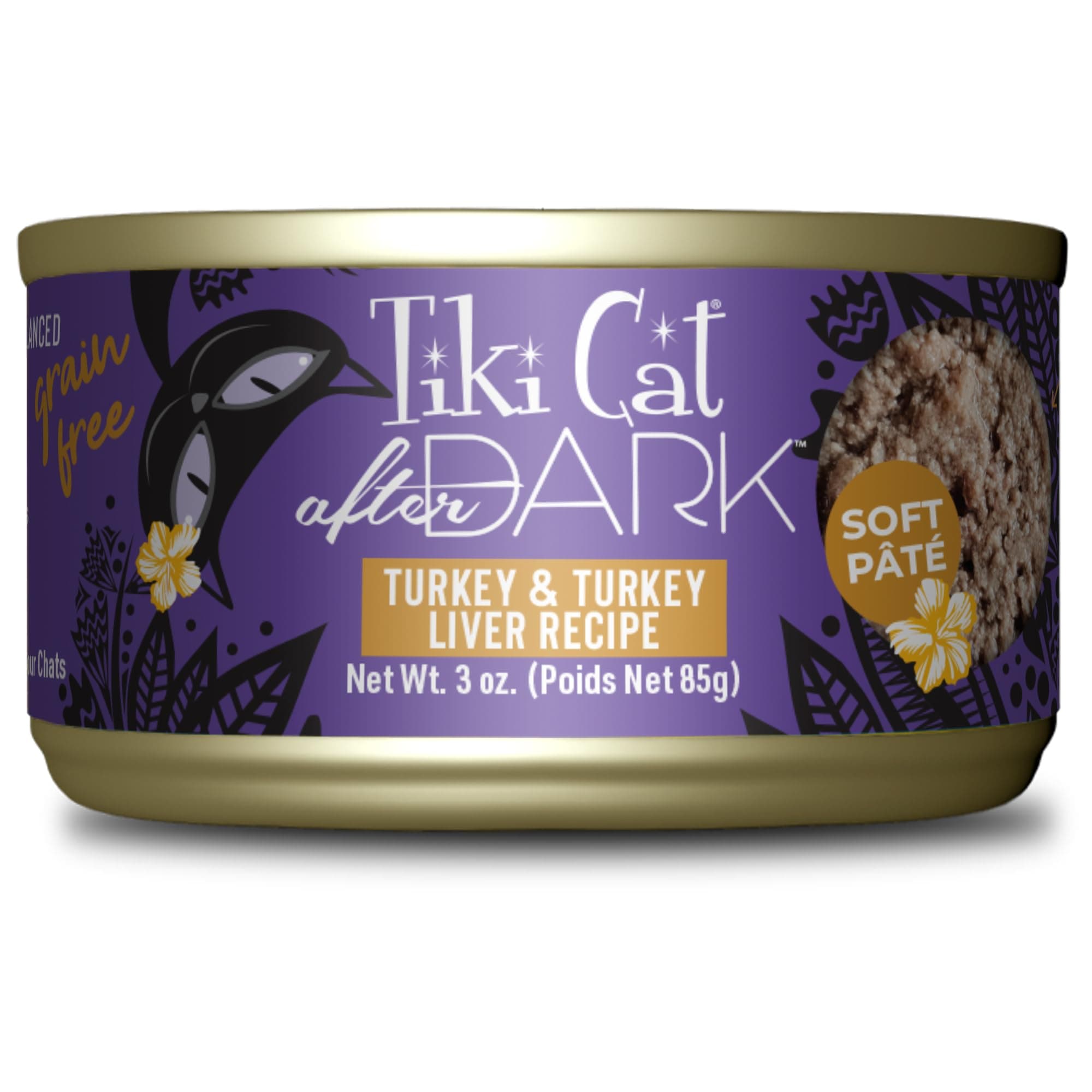 Tiki Cat After Dark Soft Pate, Turkey & Turkey Liver, High-Protein and 100% Non-GMO Ingredients, Wet Cat Food for Adult Cats, 3 oz. Can (12 Count) (Packaging May Vary)