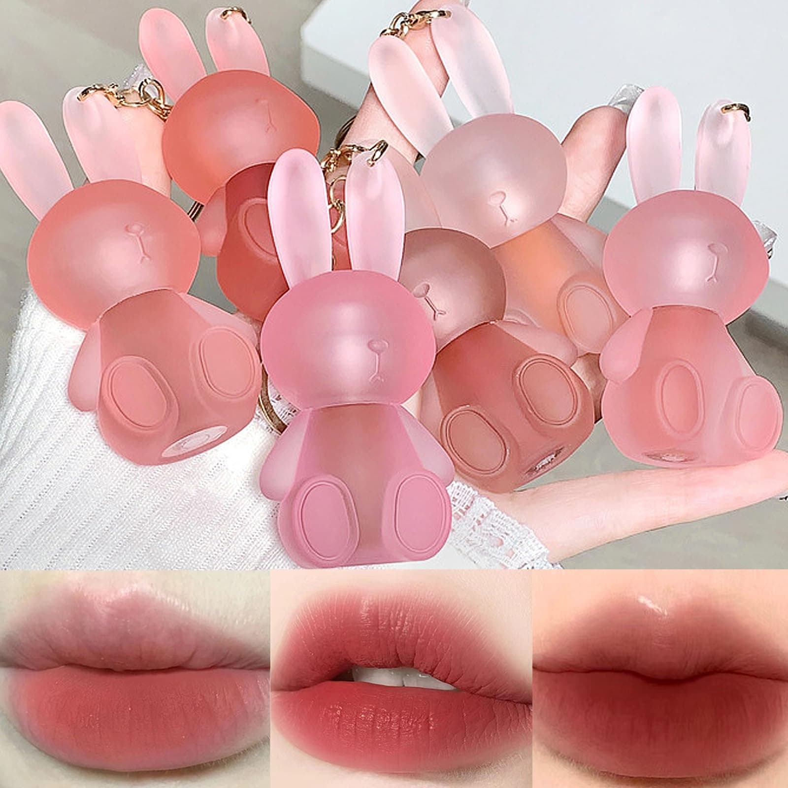 – 6 Colors Velvet Matte Liquid Lipstick set, Cute Rabbit Lip Glaze 2 in 1 Key Chain Lip Gloss Lip Stain, Waterproof Non-Stick Cup Long Lasting Lip Clay Cute Lip Makeup for Girls