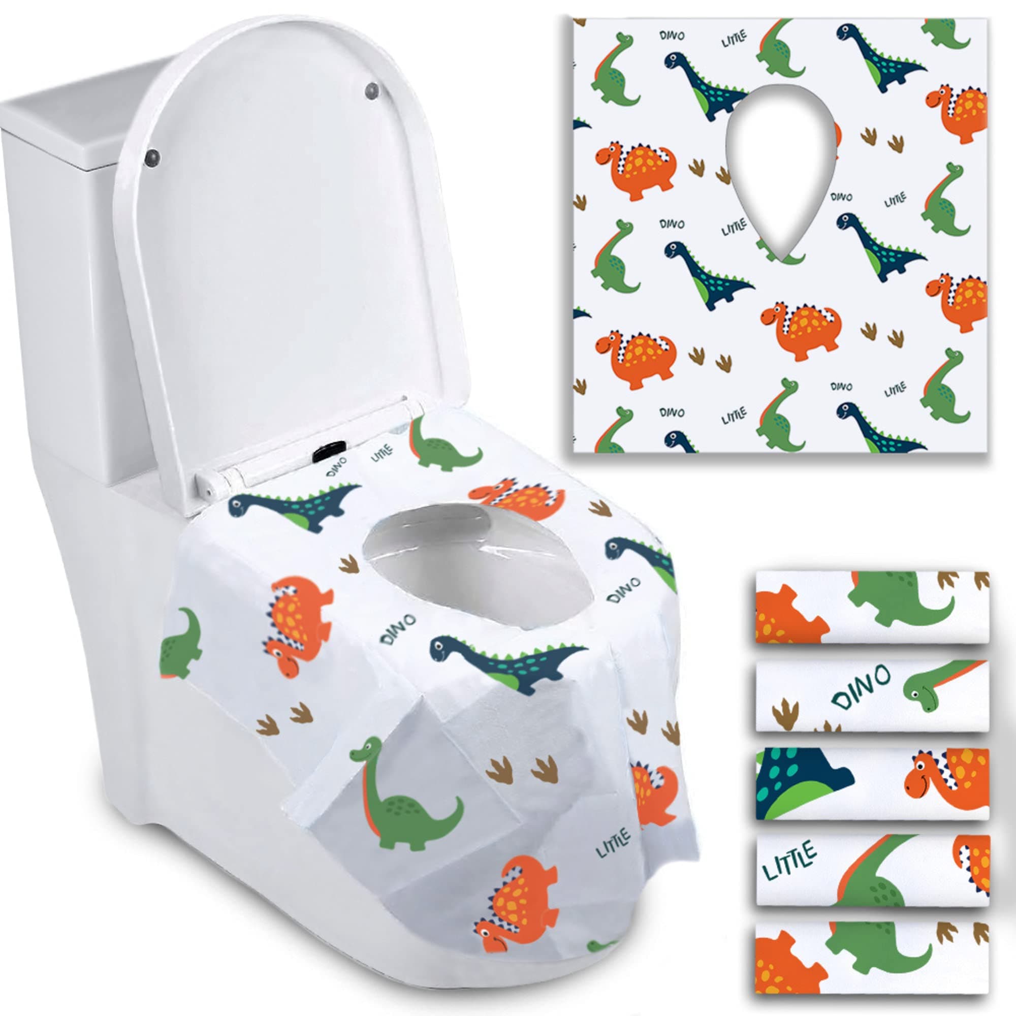 ATHENA FUTURES Disposable Toilet Seat Covers for Toddlers - Individually Wrapped Dinosaur Potty Training Liners for Kids - Portable with Non-Slip Adhesives - Extra Large Size - Road Trip Essentials