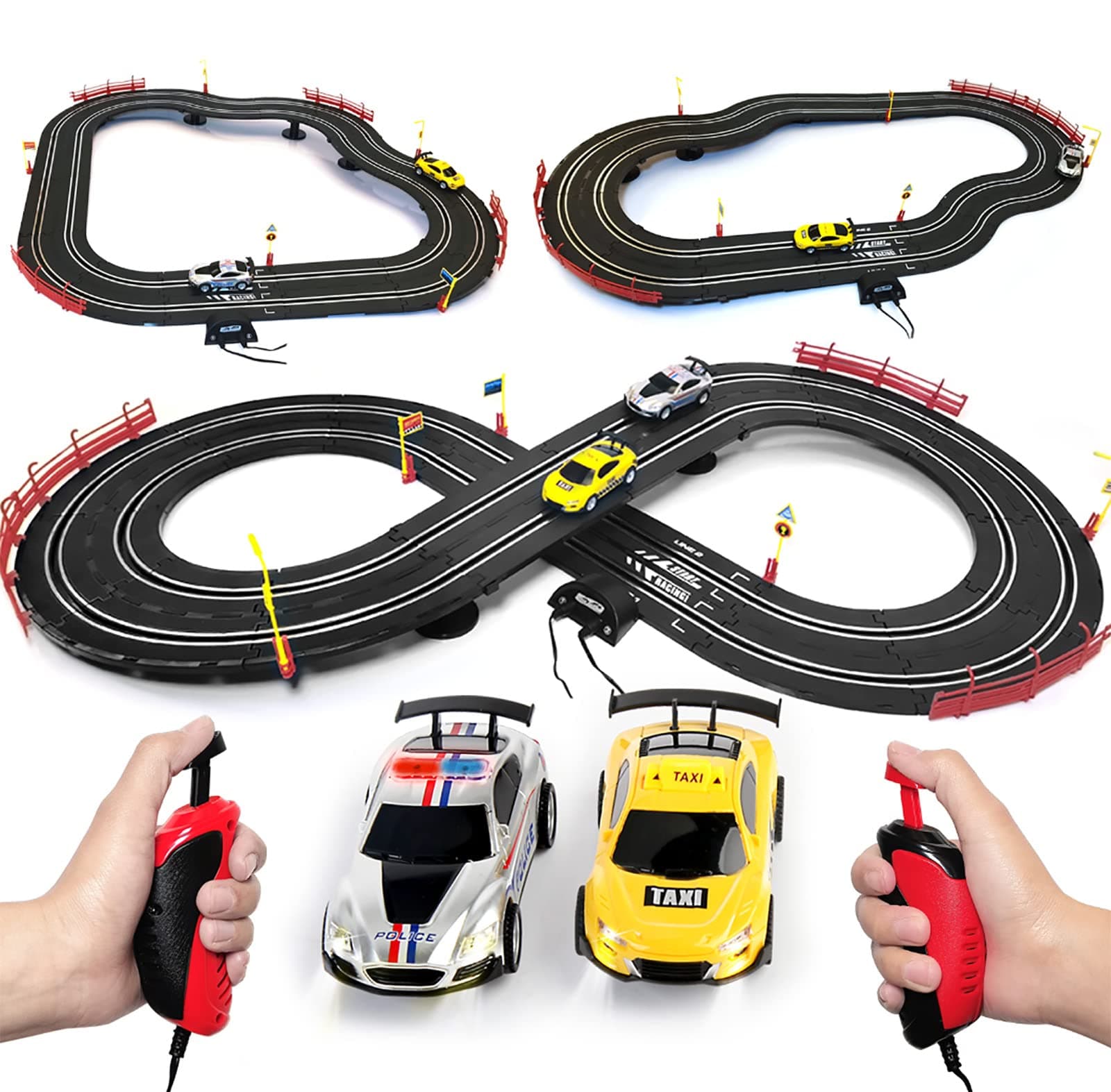 Electric High-Speed Slot Car Race Track Set - 1:43 Scale Dual Track With 2 Cars and 2 Hand Controllers for Boys Girls Ages 6-12