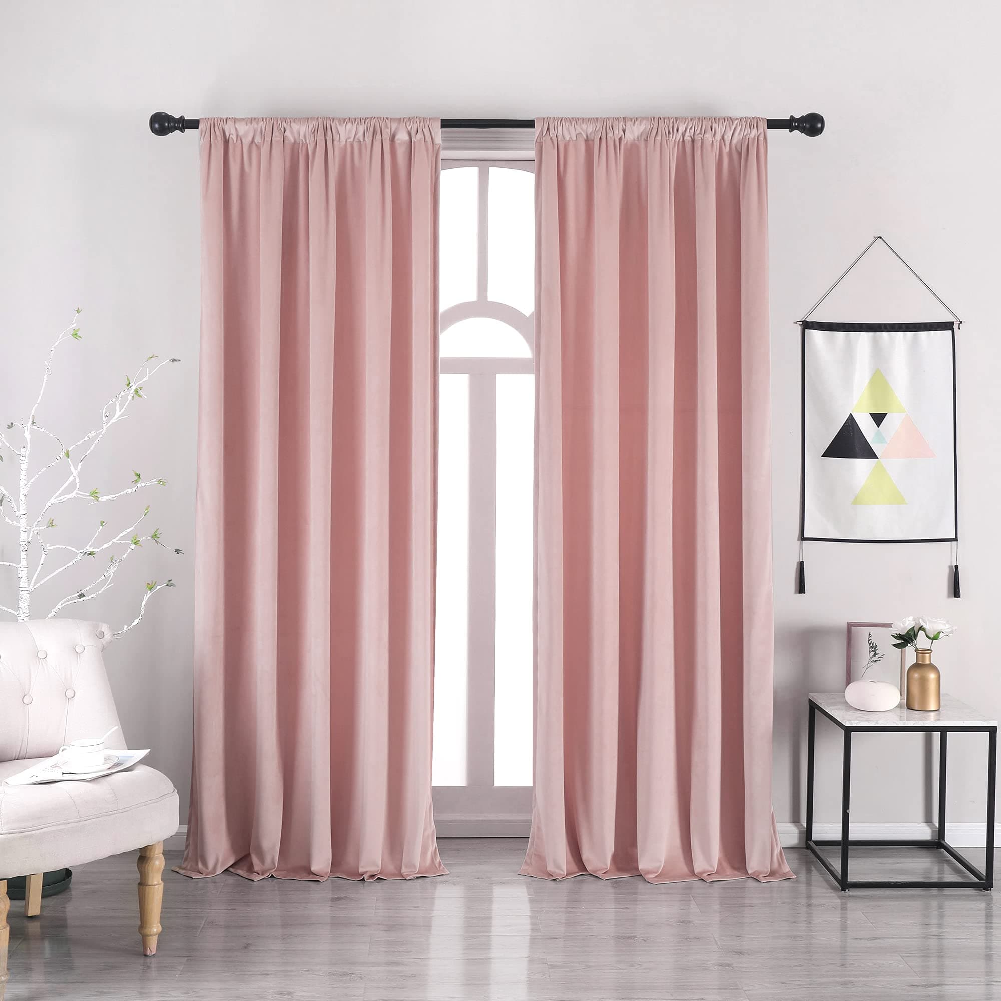 nanbowang Pink Velvet Curtains - 52"x 63" Soft Rod Pocket Thermal Insulated Window Treatment for Bedroom Living Room Light Filtering Drapes 2 Panels