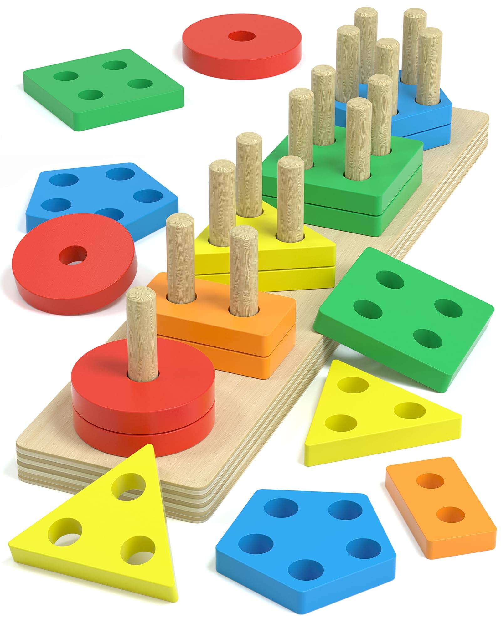 Montessori Toys for 1 2 Year Old Girl and Boy Birthday Gifts, Shape Sorter Wooden Toys for Toddlers Age 1-3 2-4, Learning Educational Sensory Stacking Easter Basket Stuffers Toy Toddler Puzzles