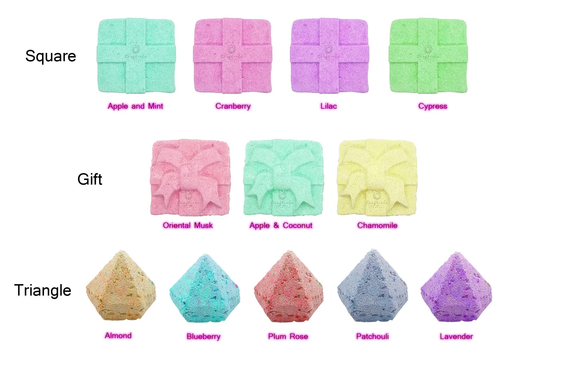 Craftiela Geometric Bath Bombs - All natural, Many Fragrances, Vegan, Mix and Match Scent and Colour, Food Graded Ingredients Non-Stain, Unisex Gift, 125g Each