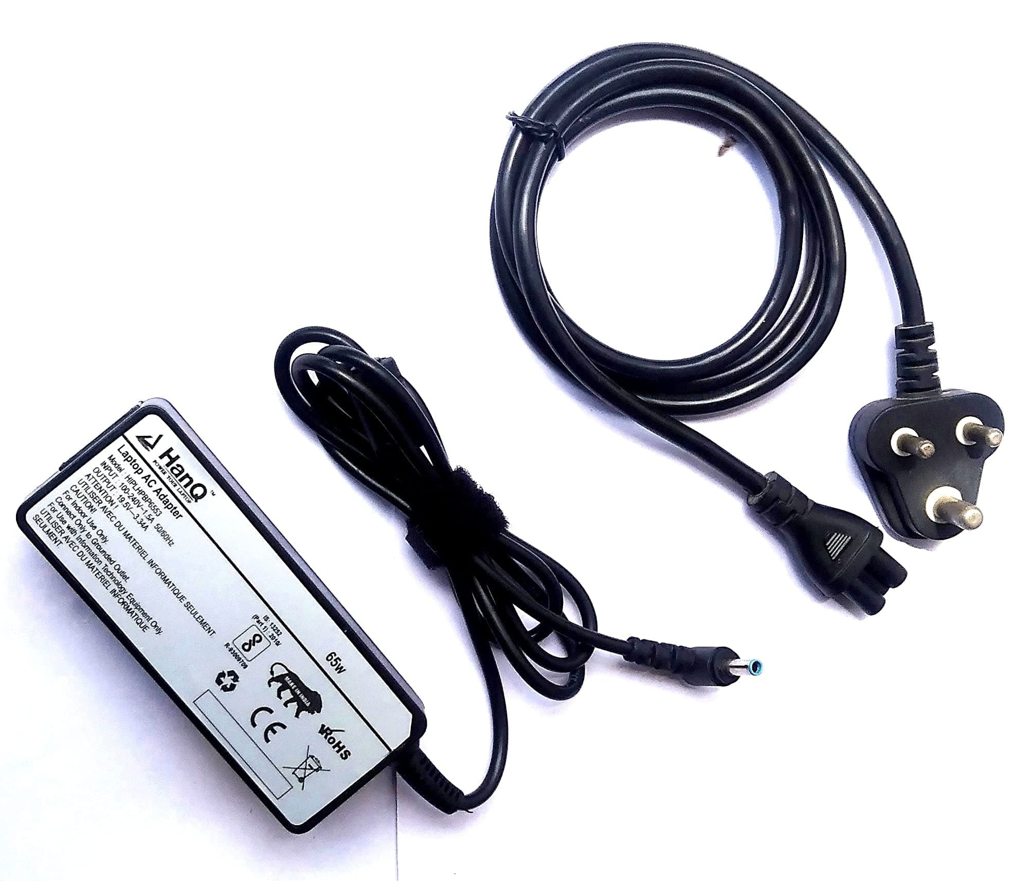 HanQ Laptop Charger for HP EliteBook 745 G4 19.5V 3.33A 65 W Diameter 4.5MM X 3.0MM Blue Pin Laptop Adapter with Free Power Cable