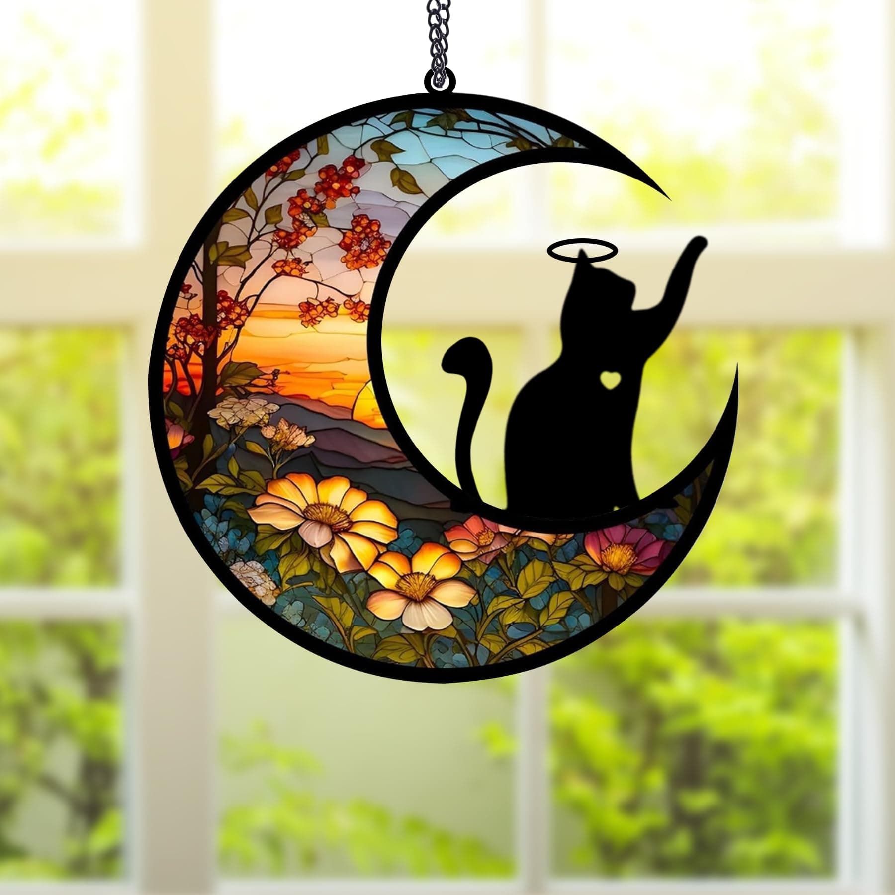 BamLue Cat Memorial Suncatcher for Windows Memorial Ornament, Pet Sympathy Gift to Memorialize The Loss, Cat Sun Catchers with Personalized Decorations in Loving Memory for Loss
